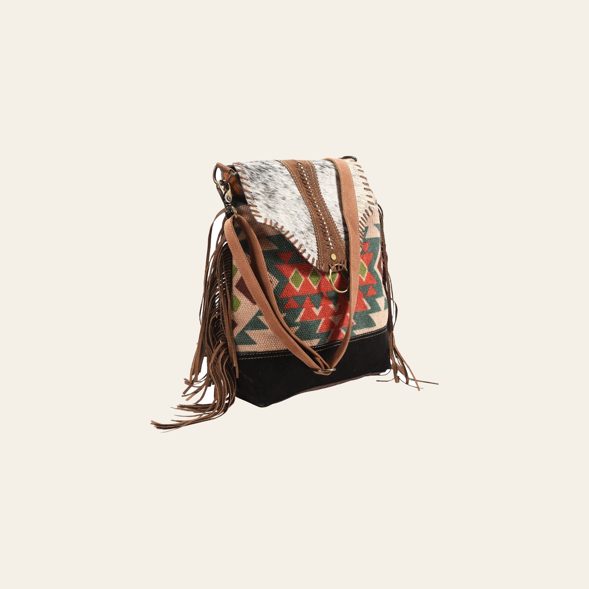 OHLAY Messenger Upcycled Wool Canvas Hair-On Genuine Leather Women's Bag Western Handbag Purse Womens Handbags Purses