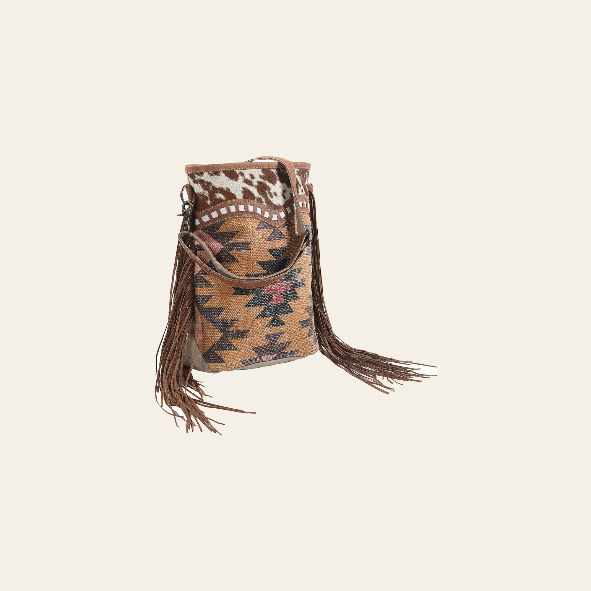 OHLAY Large Crossbody Upcycled Wool Canvas Hair-on Genuine Leather women bag western handbag purse