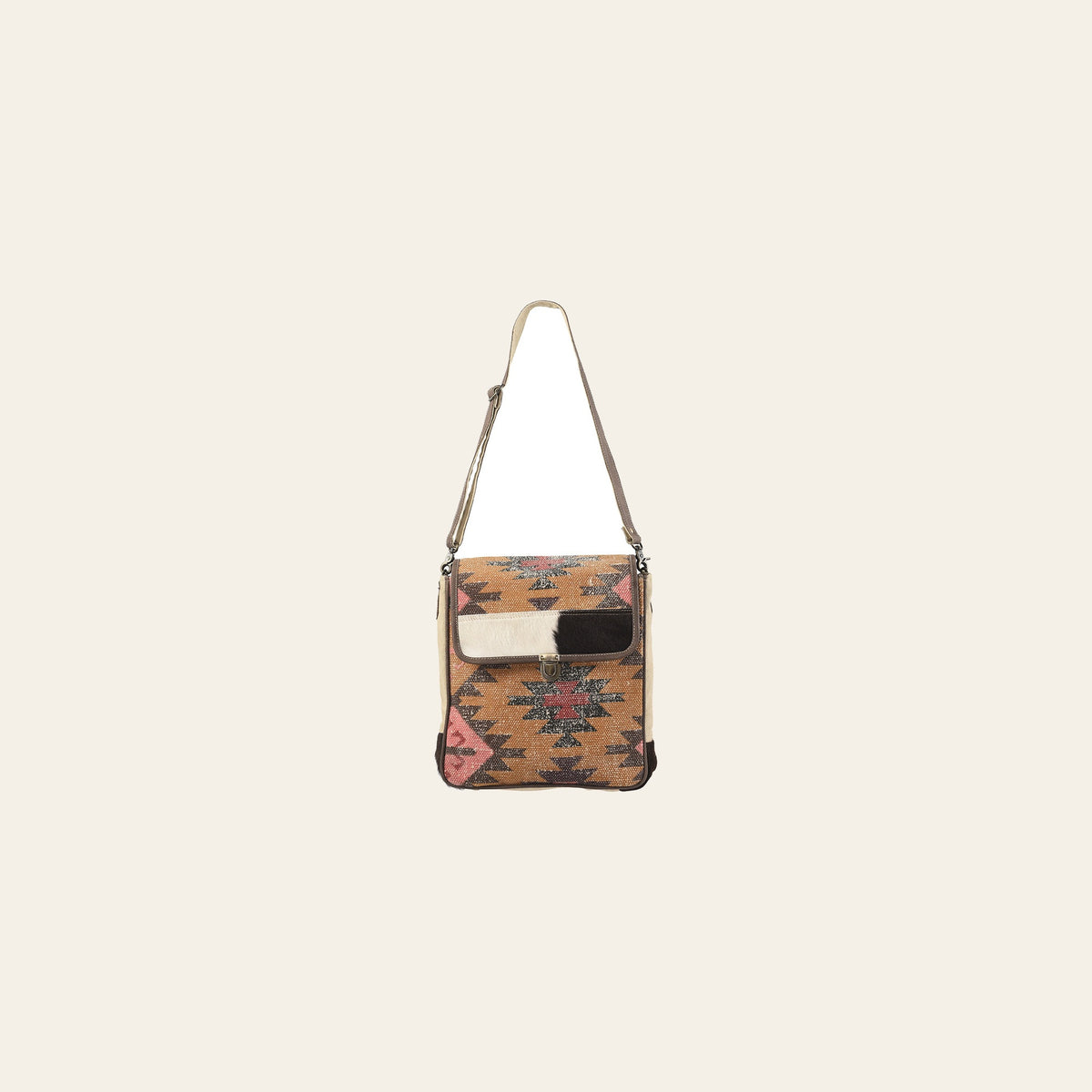 OHLAY Messenger Upcycled Wool Canvas Hair-on Genuine Leather women bag western handbag purse
