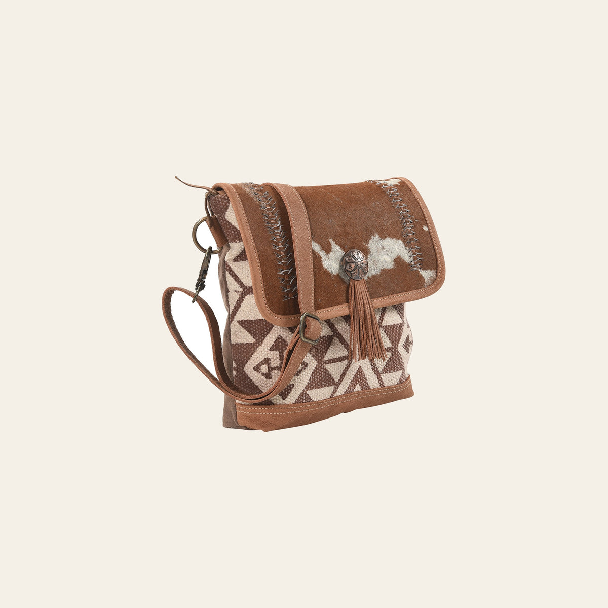 OHLAY Messenger Upcycled Wool Canvas Hair-on Genuine Leather women bag western handbag purse