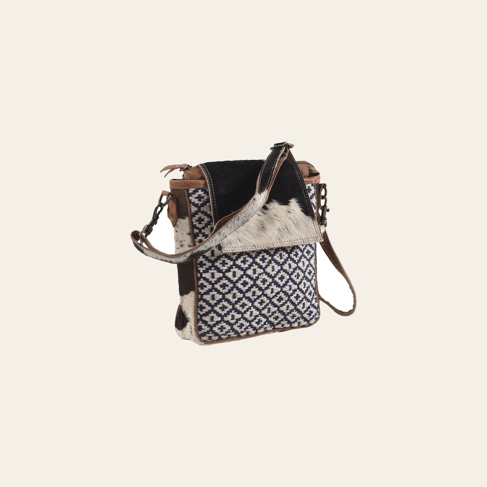 OHLAY Messenger Upcycled Wool Canvas Hair-On Genuine Leather Women's Bag Western Handbag Purse Womens Handbags Purses