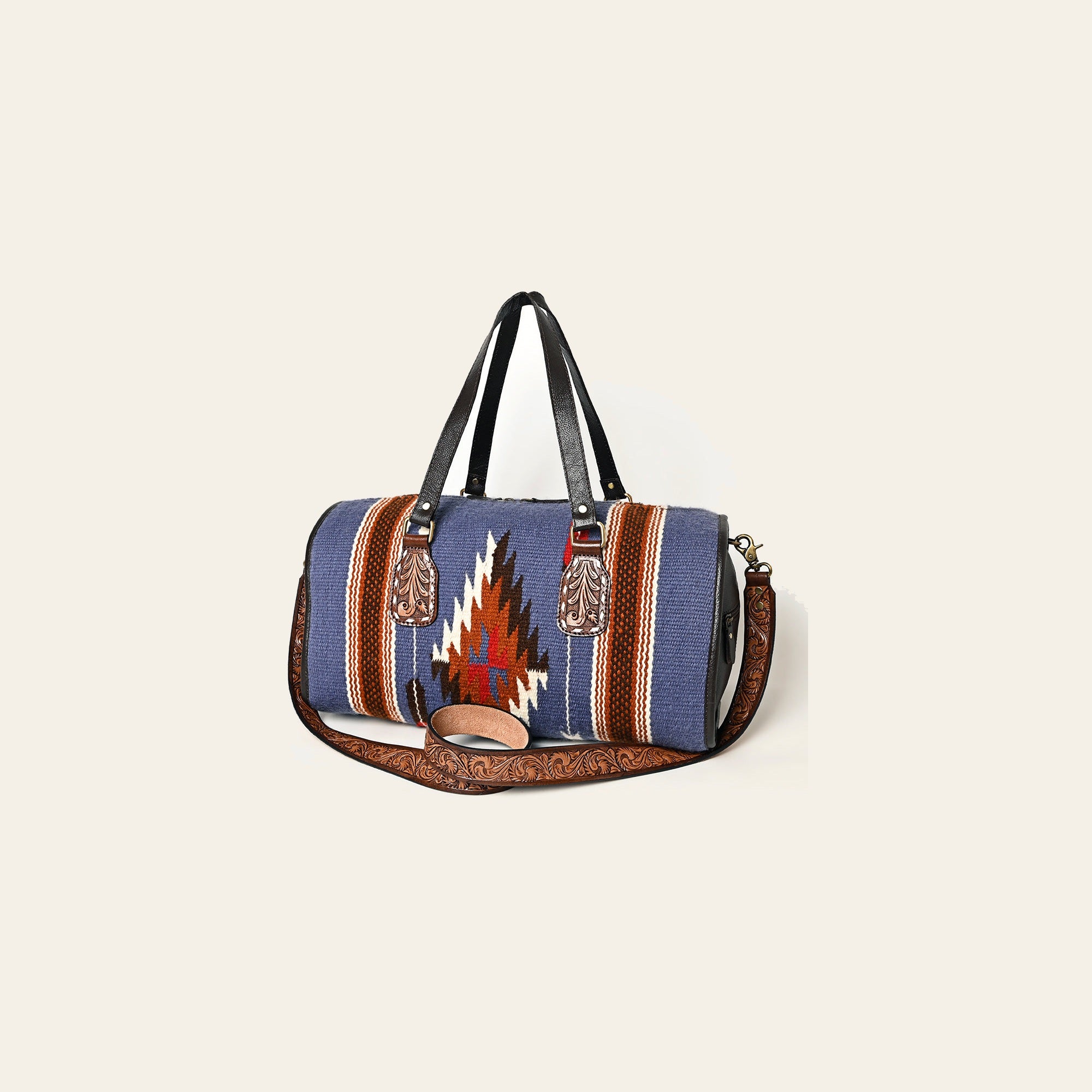 OHLAY DUffel Hand Tooled Upcycled Wool Genuine Leather Women Bag Western Handbag Purse | Canvas for Womens Summer