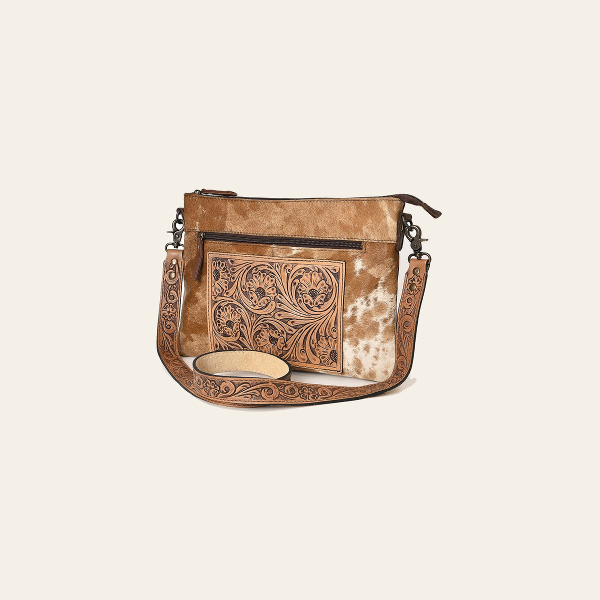 OHLAY Cross Body Hand Tooled Hair-On Genuine Leather Women Bag Western Handbag Purse | for