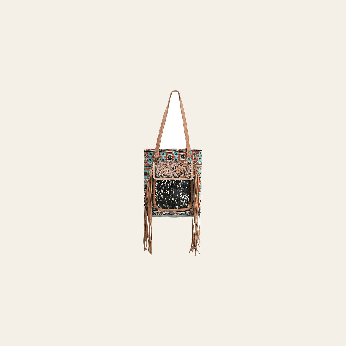 OHLAY OHV270 TOTE Hand Tooled Upcycled Wool Canvas Hair-on Genuine Leather women bag western handbag purse