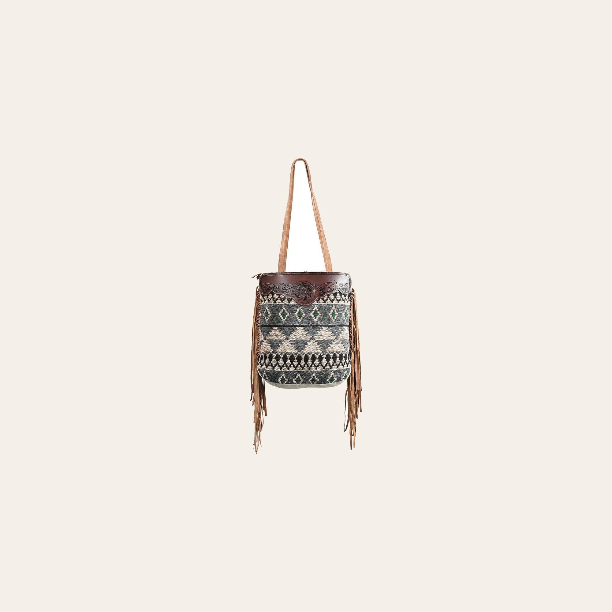 OHLAY OHV281 TOTE Hand Tooled Upcycled Wool Canvas Genuine Leather women bag western handbag purse
