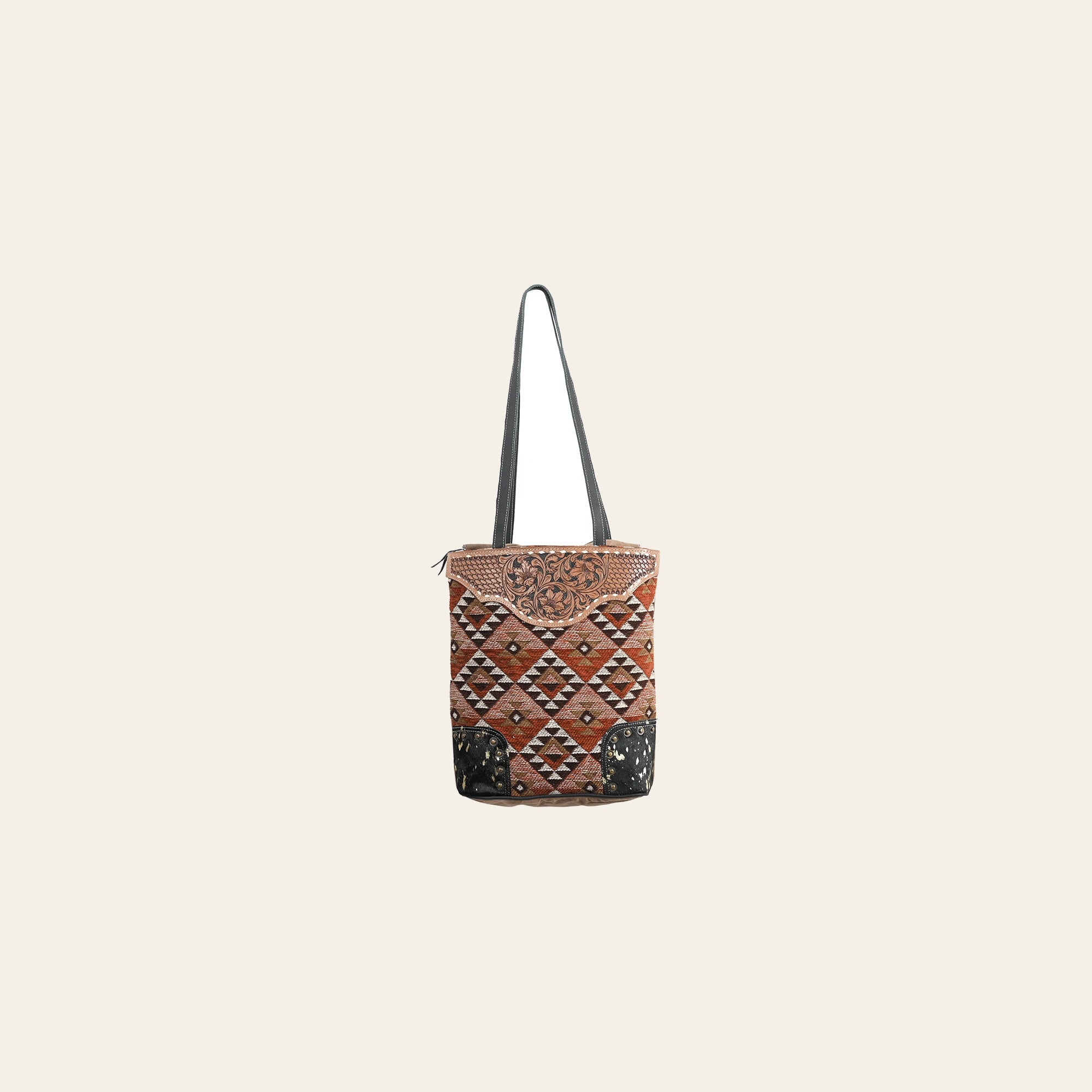 OHLAY OHV293 TOTE Hand Tooled Upcycled Wool Canvas Hair-on Genuine Leather women bag western handbag purse