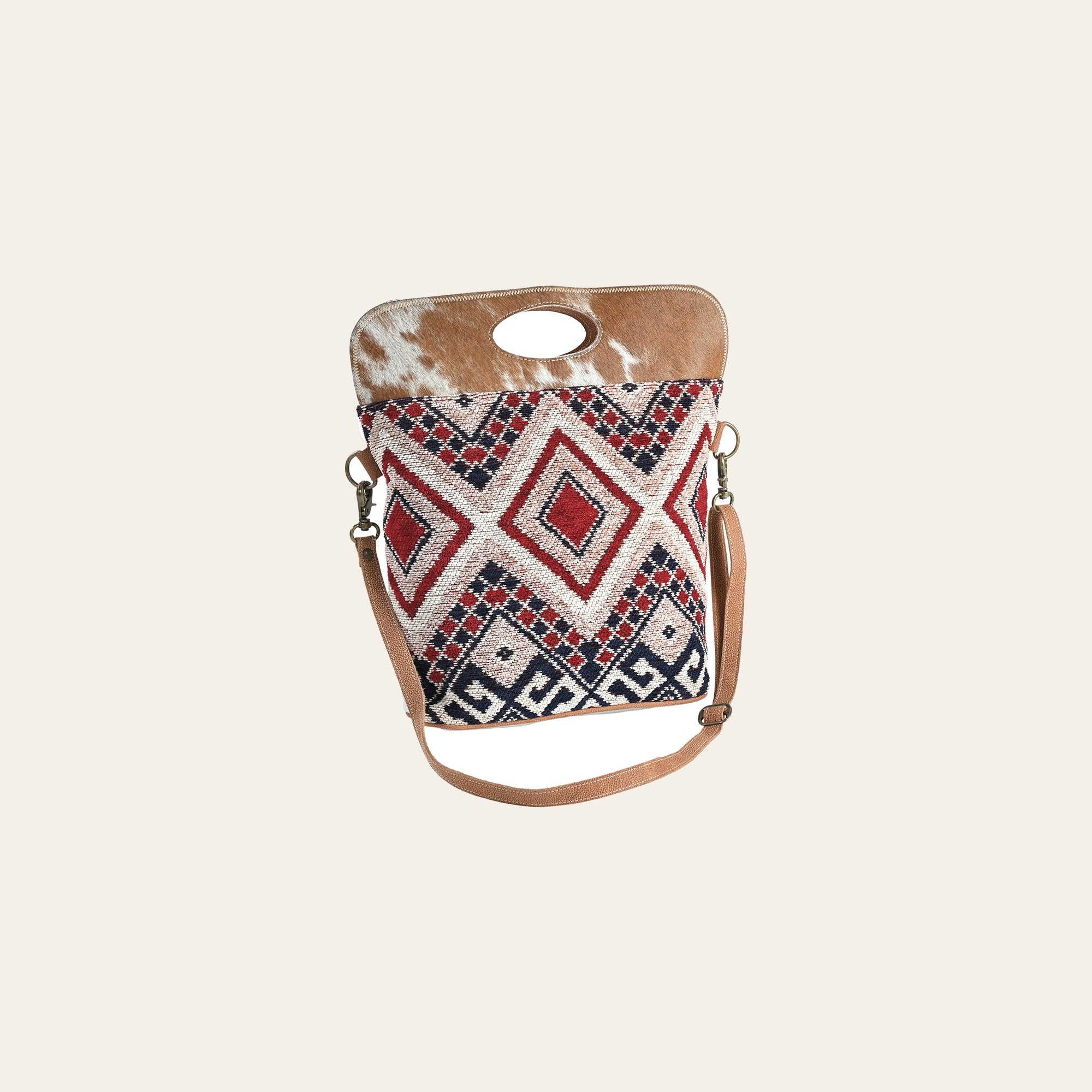 OHLAY Cross Body Upcycled Wool Canvas Hair-On Genuine Leather Women Bag Western Handbag Purse Womens Handbags Belt for Summer