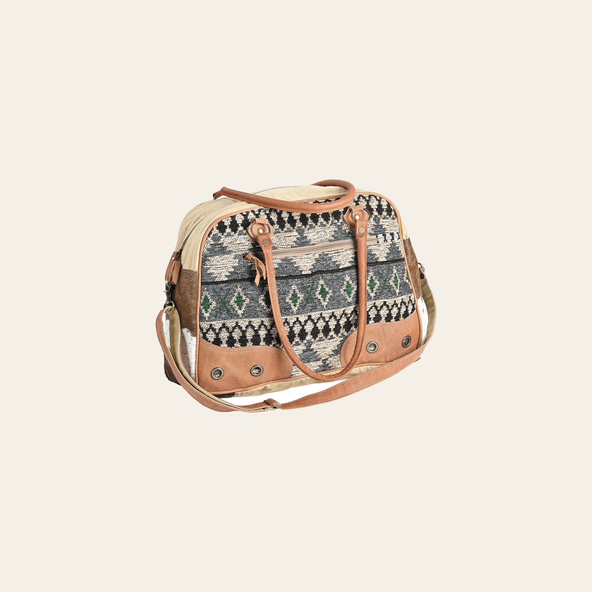 OHLAY Cross Body Upcycled Wool Canvas Hair-On Genuine Leather Women Bag Western Handbag Purse Womens Handbags Belt for Summer