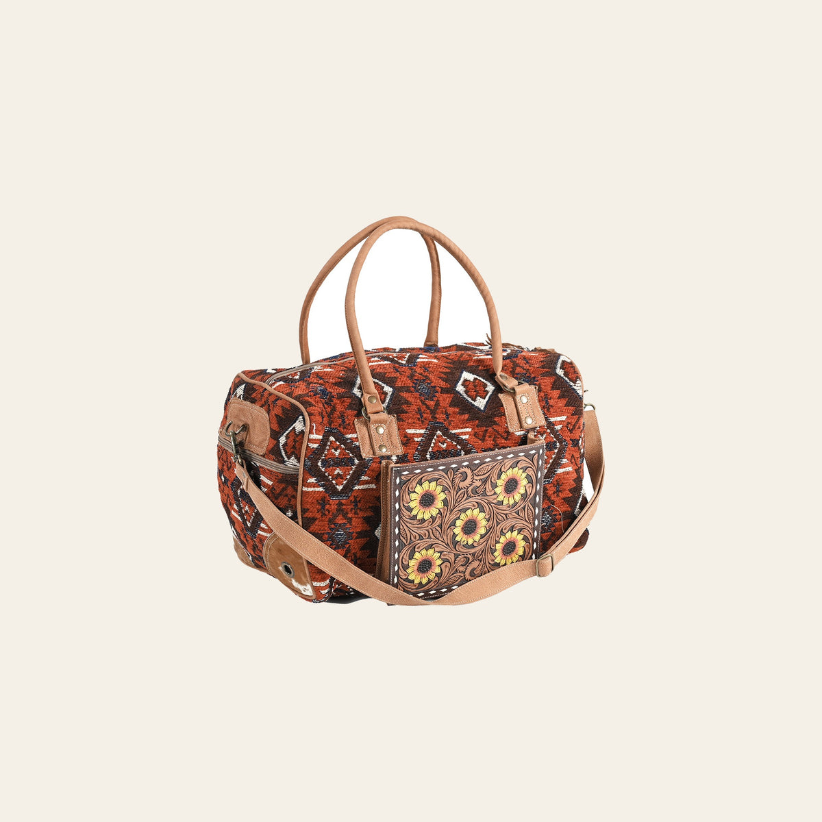OHLAY Duffel Hand Tooled Upcycled Wool Hair-On Genuine Leather Women Bag Western Handbag Purse | Canvas for Womens Summer