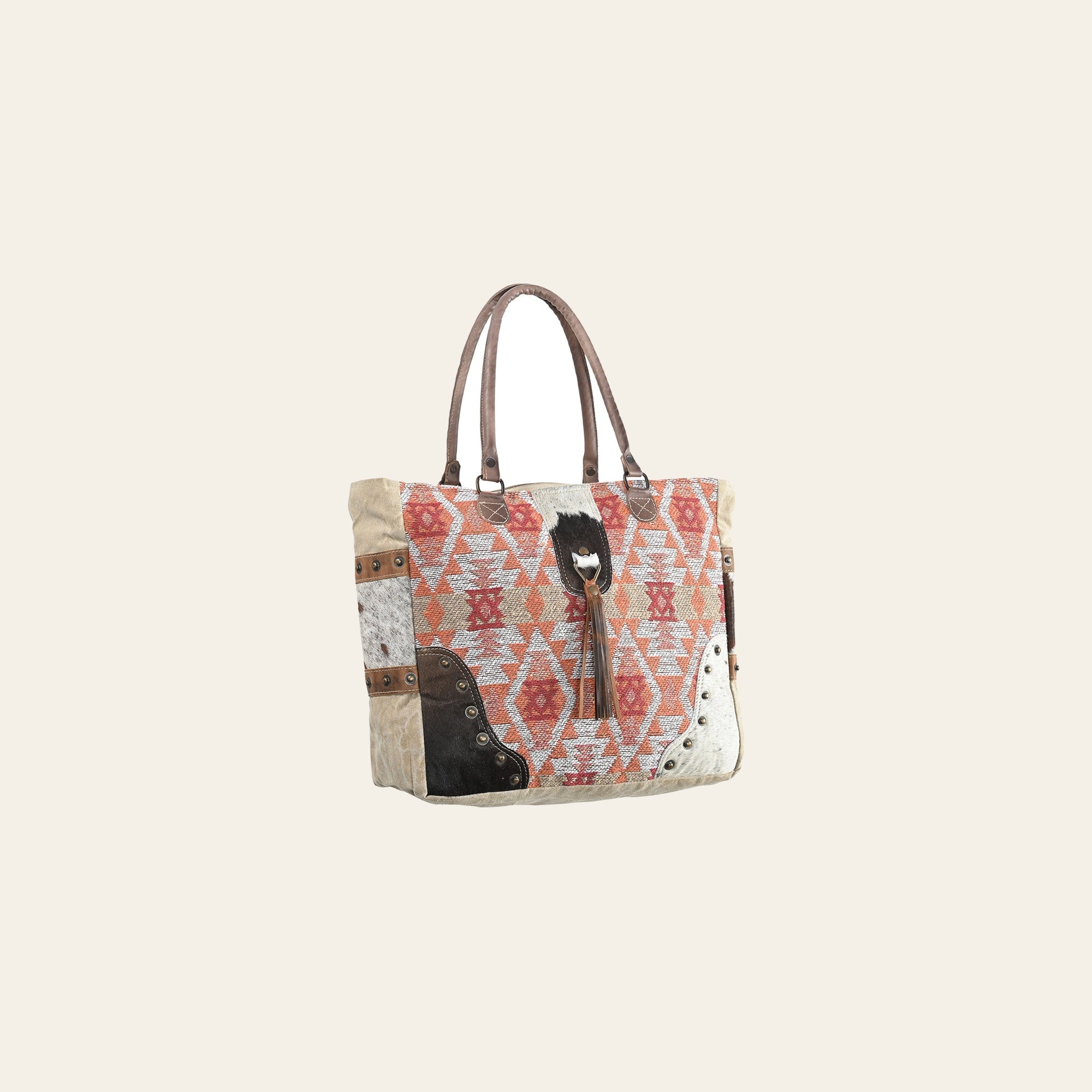 OHLAY OHV316 TOTE Upcycled Wool Canvas Hair-on Genuine Leather women bag western handbag purse
