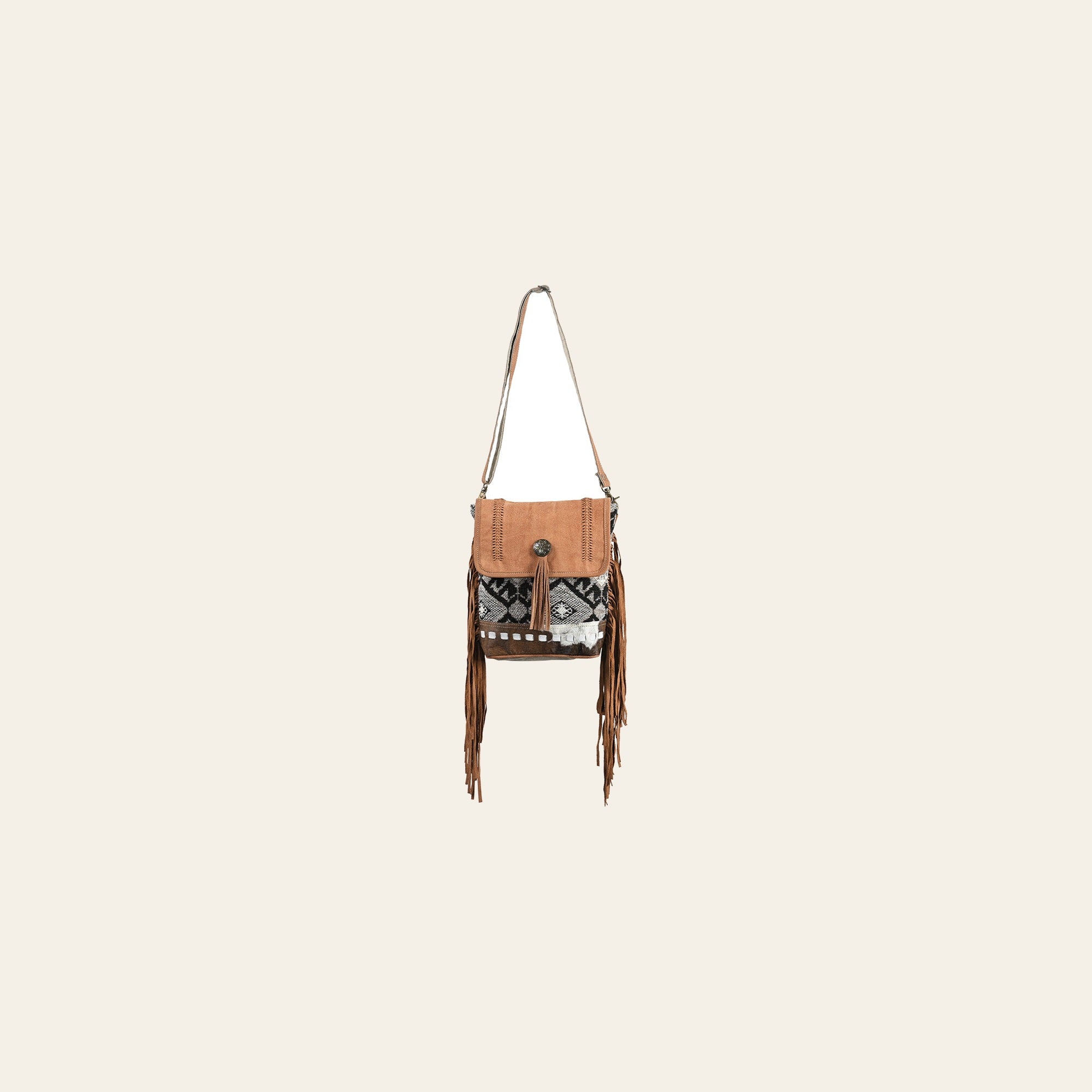 OHLAY Cross Body Upcycled Wool Canvas Hair-On Genuine Leather Women Bag Western Handbag Purse Womens Handbags Belt for Summer