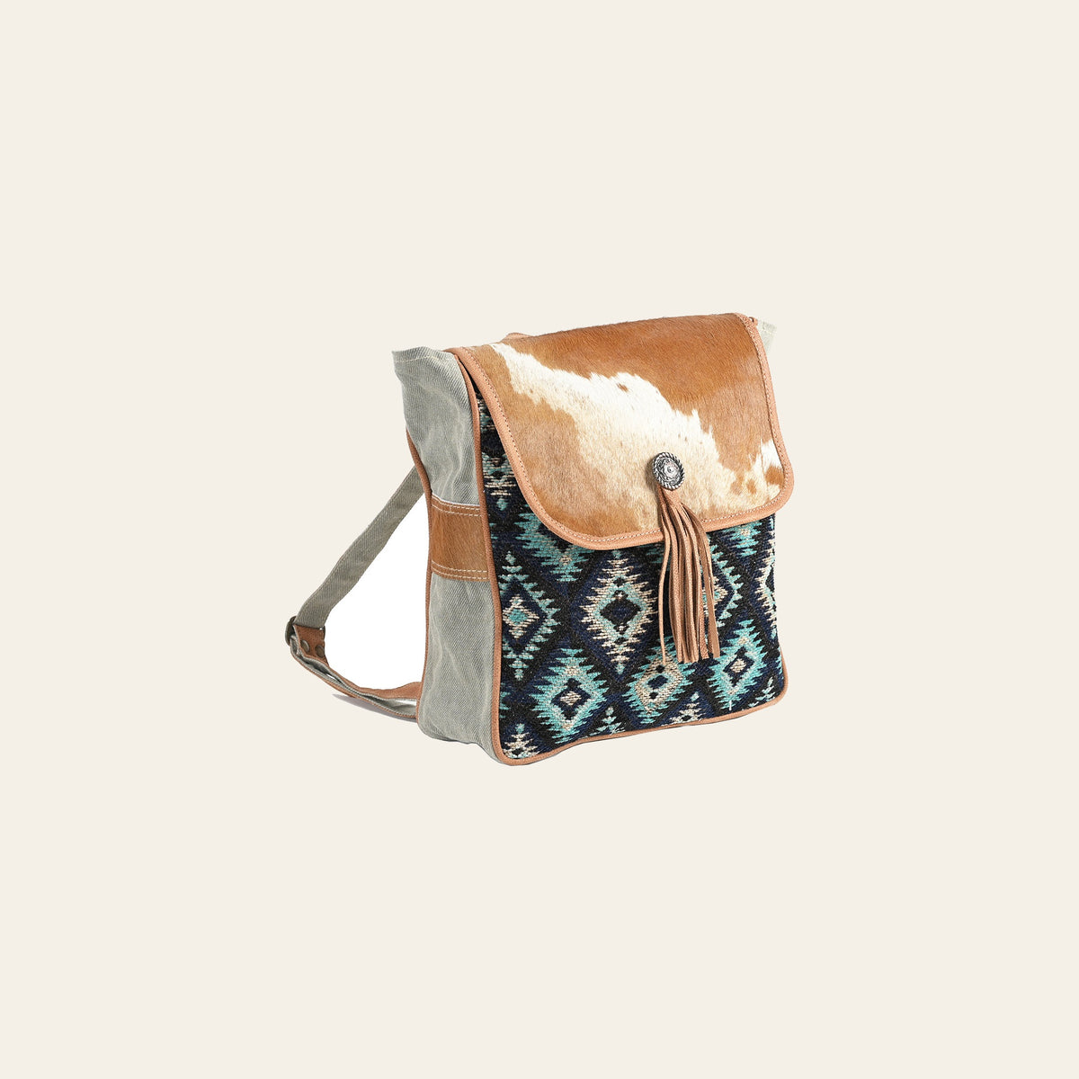 OHLAY Backpack Upcycled Wool Canvas Hair-On Genuine Leather Women Bag Western Handbag Purse | for Womens Summer