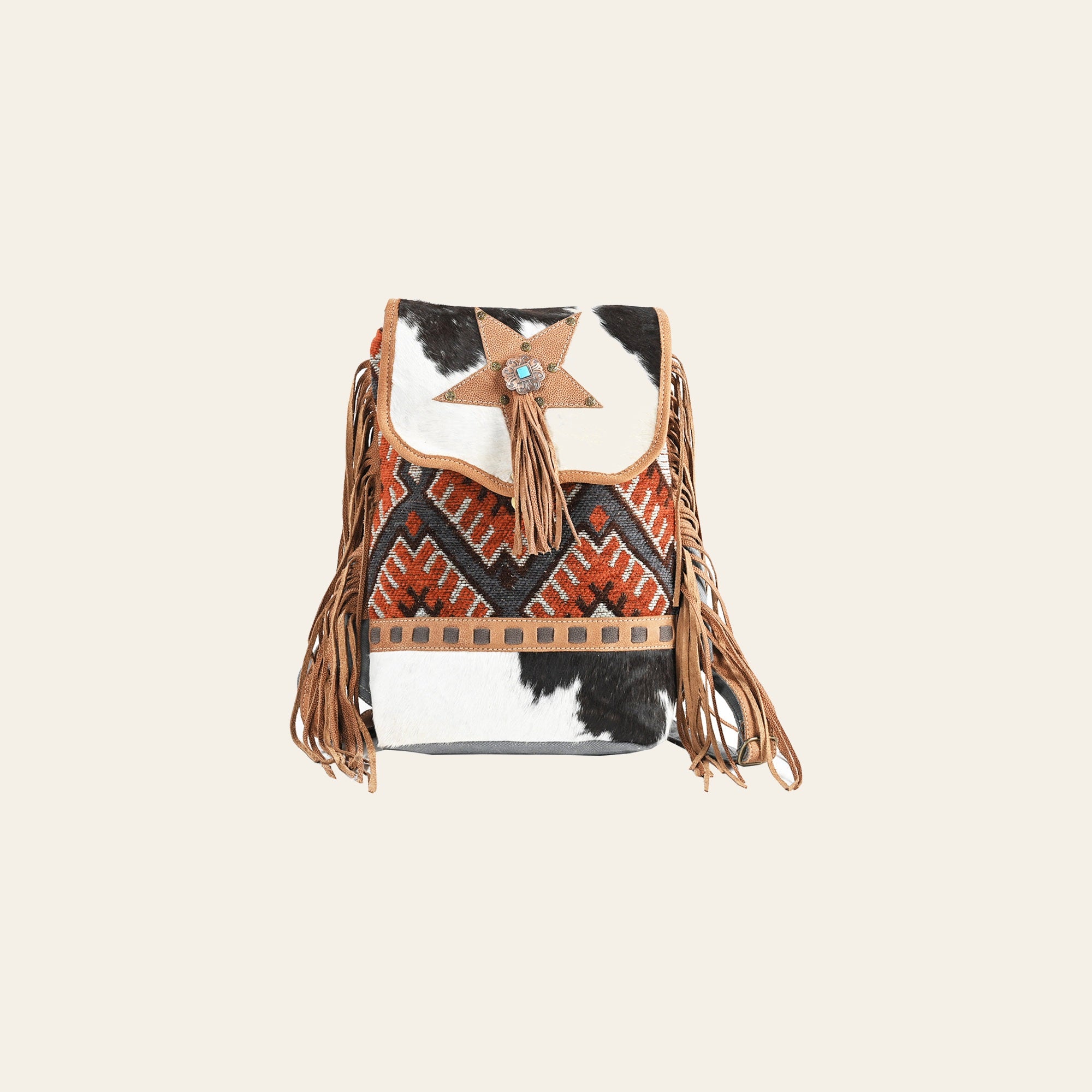 OHLAY Backpack Upcycled Wool Canvas Hair-On Genuine Leather Women Bag Western Handbag Purse | for Womens Summer