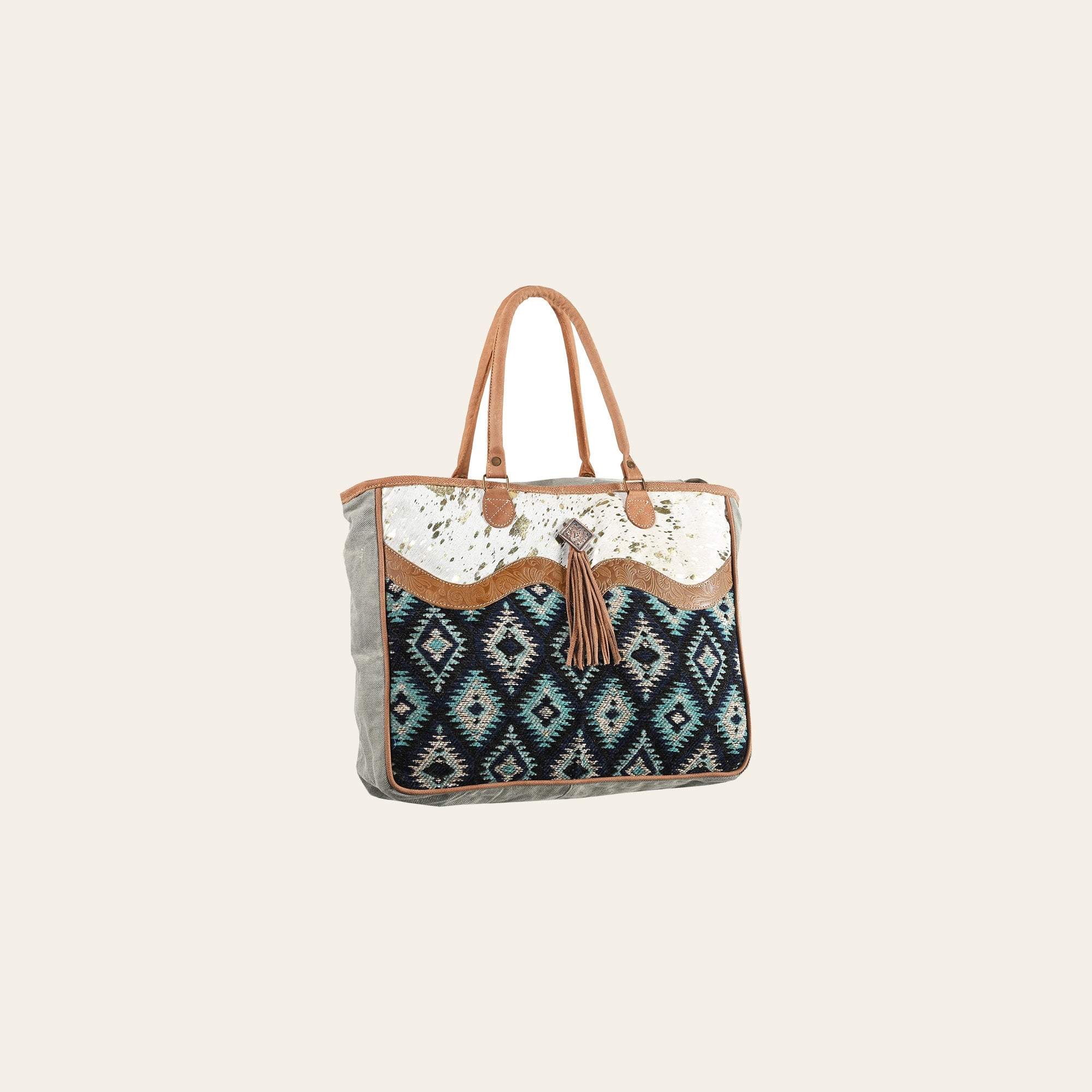OHLAY OHV330 TOTE Upcycled Wool Canvas Embossed Hair-on Genuine Leather women bag western handbag purse
