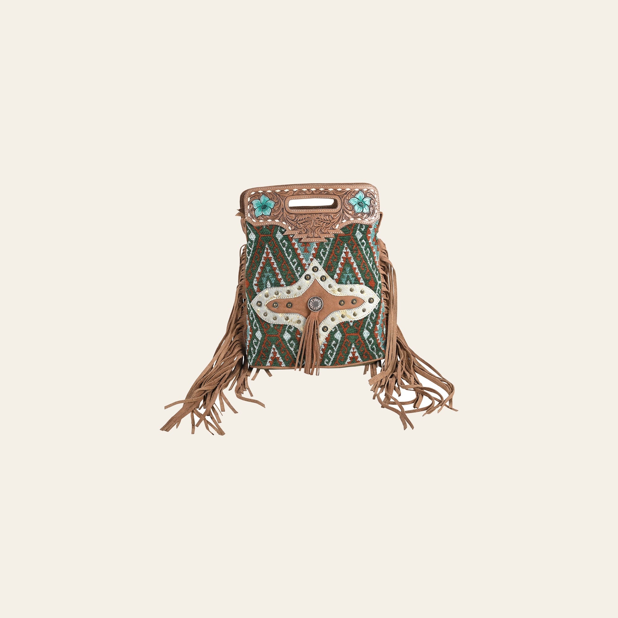OHLAY Cross Body Hand Tooled Upcycled Wool Canvas Hair-On Genuine Leather Women Bag Western Handbag Purse | for Womens Summer