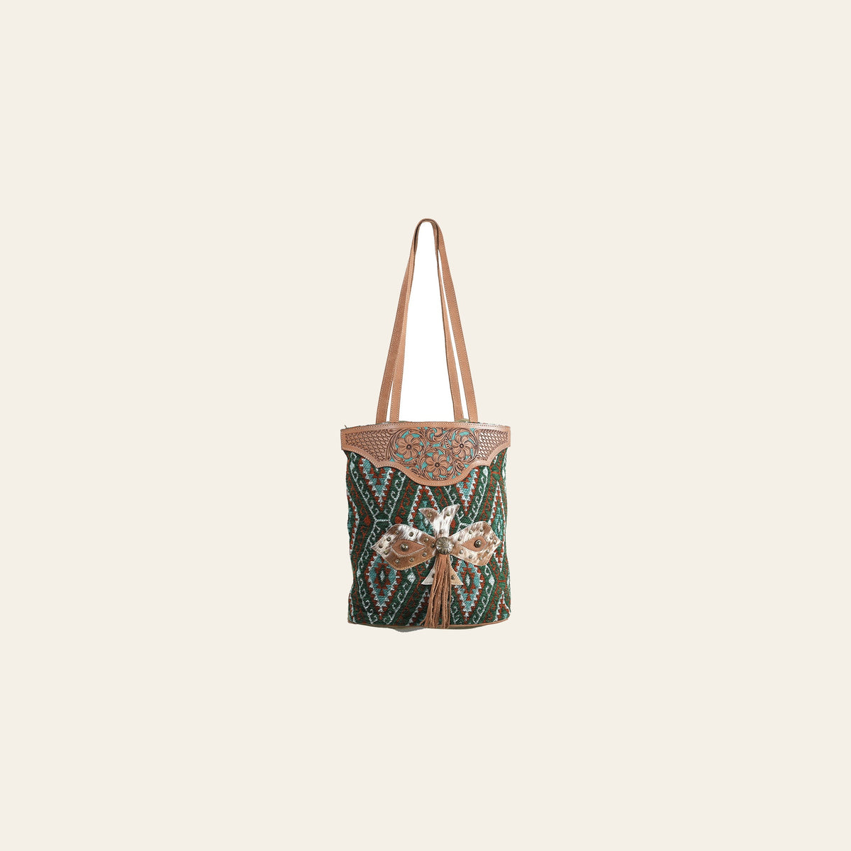 OHLAY OHV332 TOTE Hand Tooled Upcycled Wool Canvas Hair-on Genuine Leather women bag western handbag purse