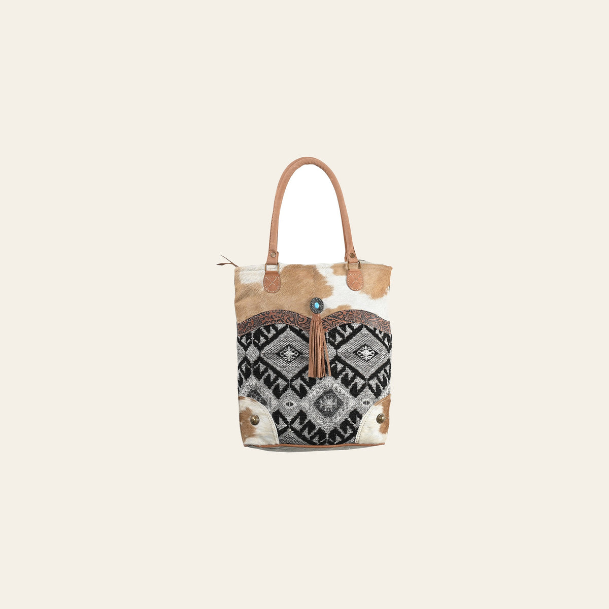 OHLAY OHV333 TOTE Upcycled Wool Canvas Embossed Hair-on Genuine Leather women bag western handbag purse