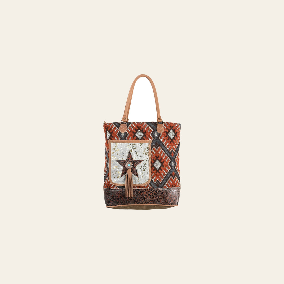 OHLAY OHV334 TOTE Upcycled Wool Canvas Embossed Hair-on Genuine Leather women bag western handbag purse