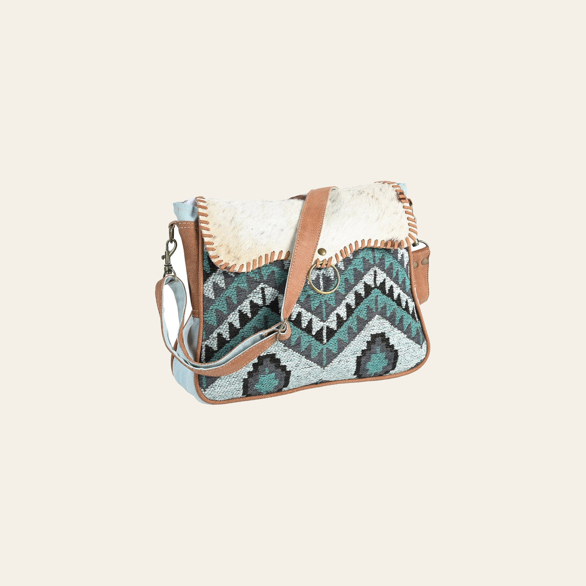 OHLAY Cross Body Upcycled Wool Canvas Hair-On Genuine Leather Women Bag Western Handbag Purse Womens Handbags Belt for Summer