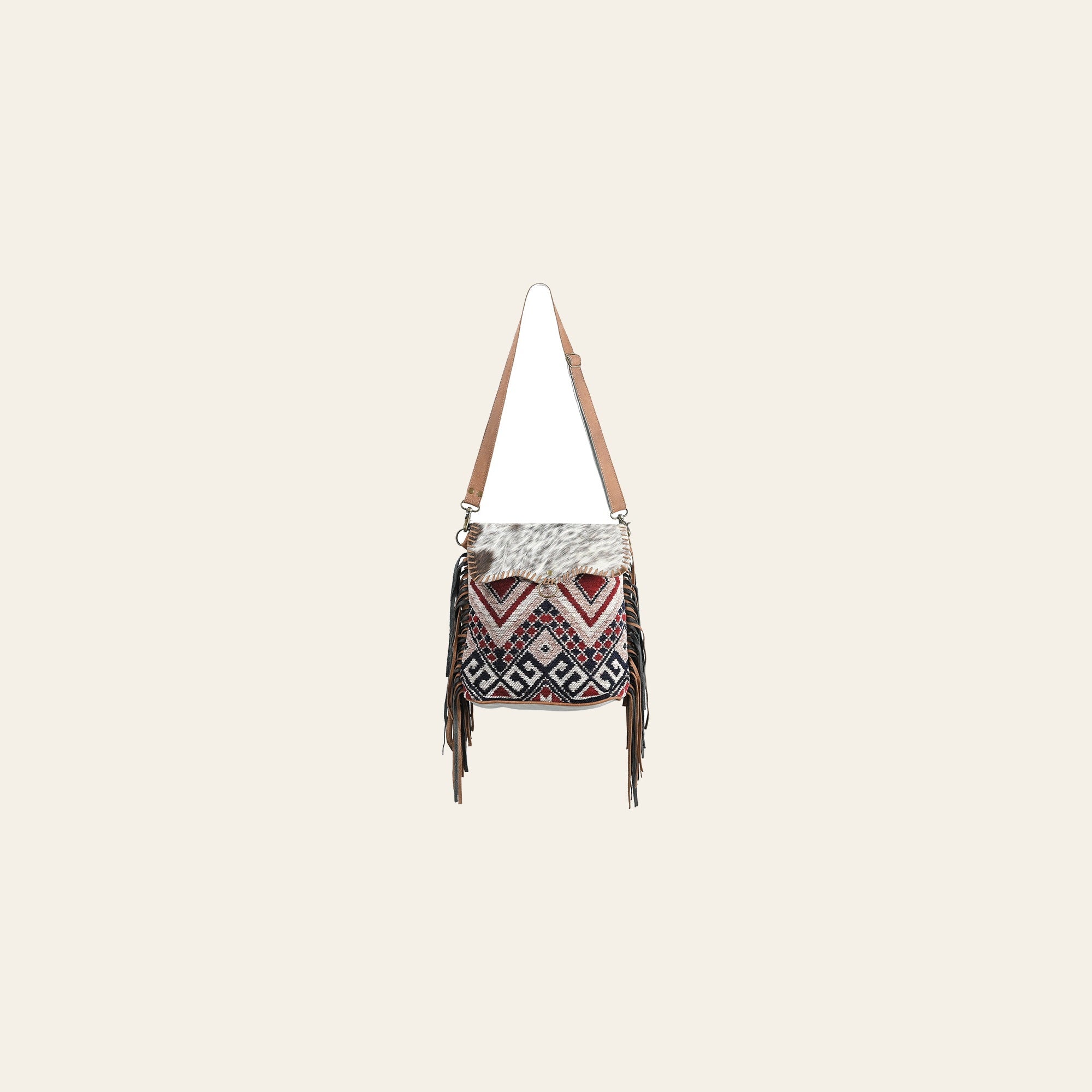 OHLAY Cross Body Upcycled Wool Canvas Hair-On Genuine Leather Women Bag Western Handbag Purse Womens Handbags Belt for Summer