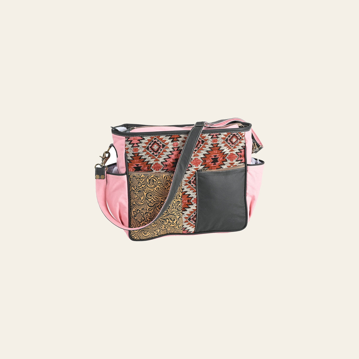 OHLAY Cross Body Embossed Upcycled Wool Canvas Genuine Leather Women Bag Western Handbag Purse | for