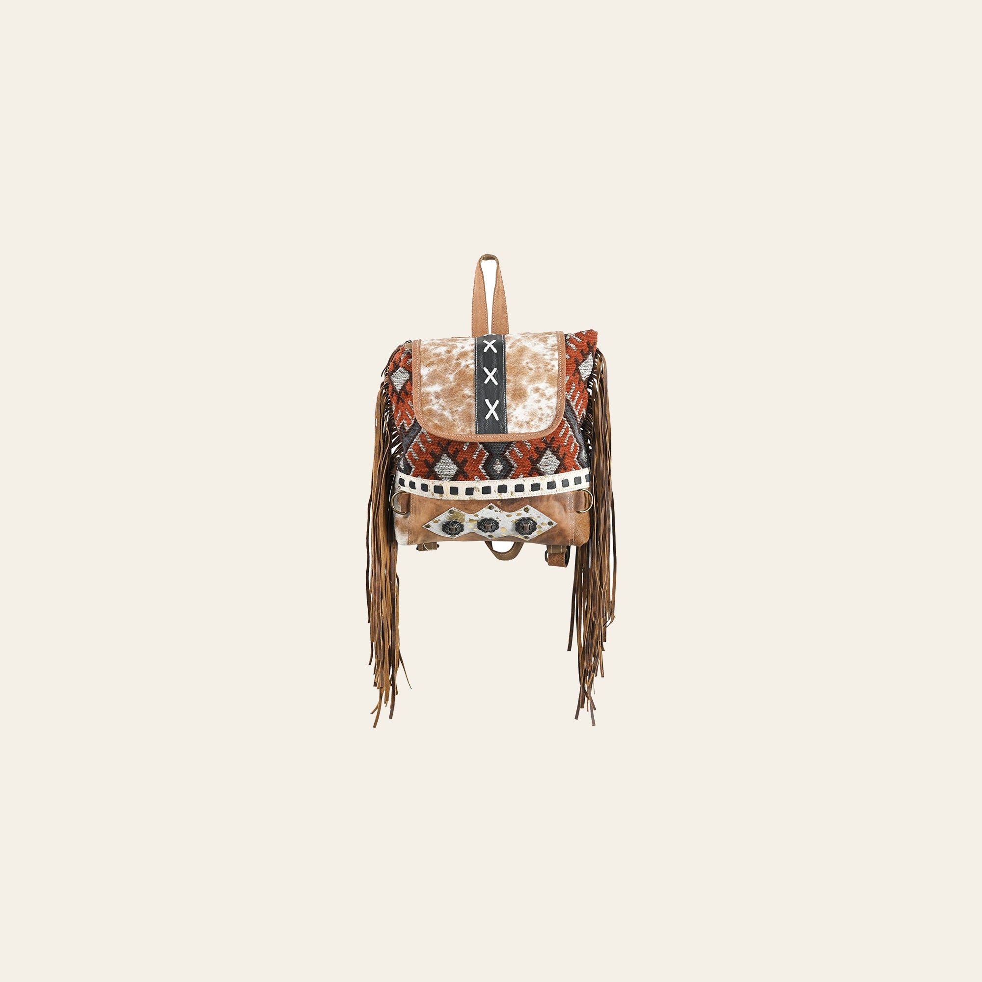 OHLAY American Luxury Man women Style Upcycled Wool Canvas Hair-On Genuine Leather Backpack Bag Western Handbag for Womens