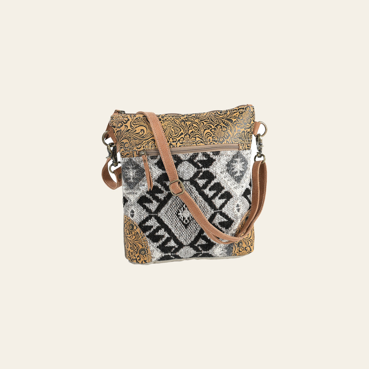 OHLAY Cross Body Embossed Upcycled Wool Canvas Genuine Leather Women Bag Western Handbag Purse | for