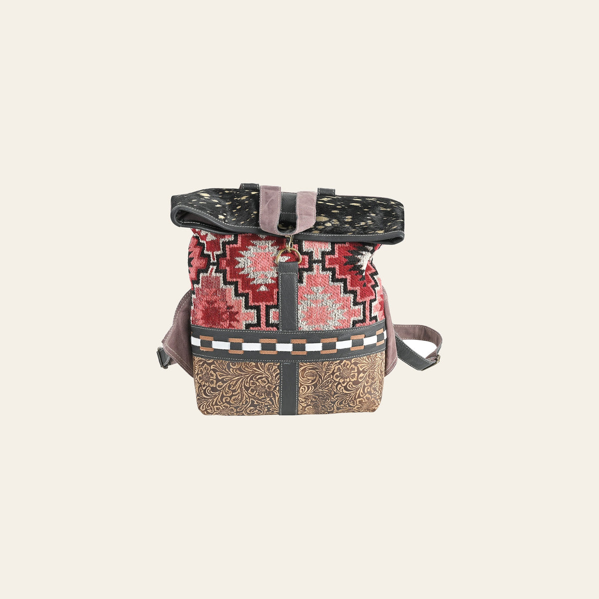 OHLAY OHV374 Backpack Embossed Upcycled Wool Canvas Hair-On Genuine Leather women bag western handbag purse