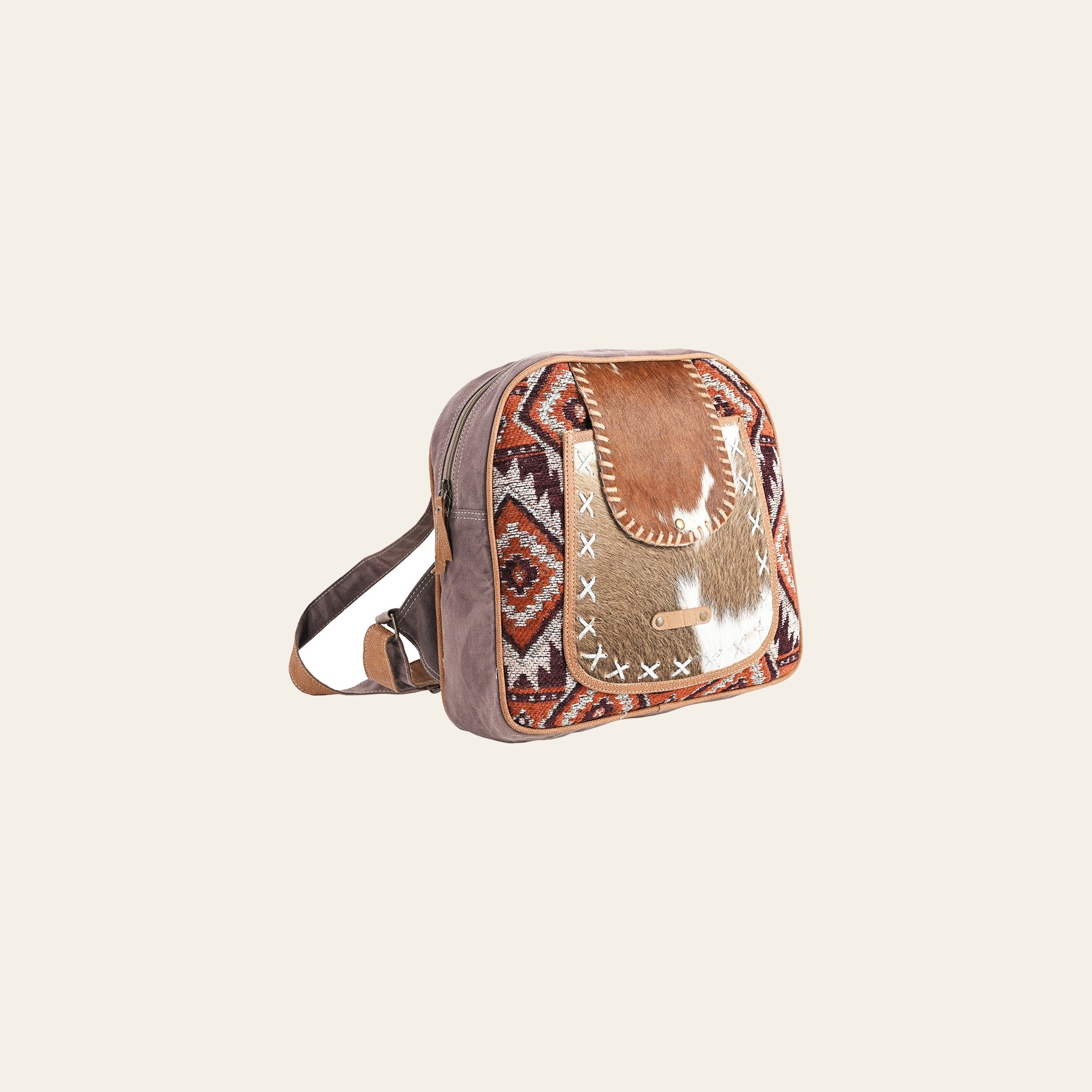 OHLAY OHV380 Backpack Upcycled Wool Canvas Hair-On Genuine Leather women bag western handbag purse