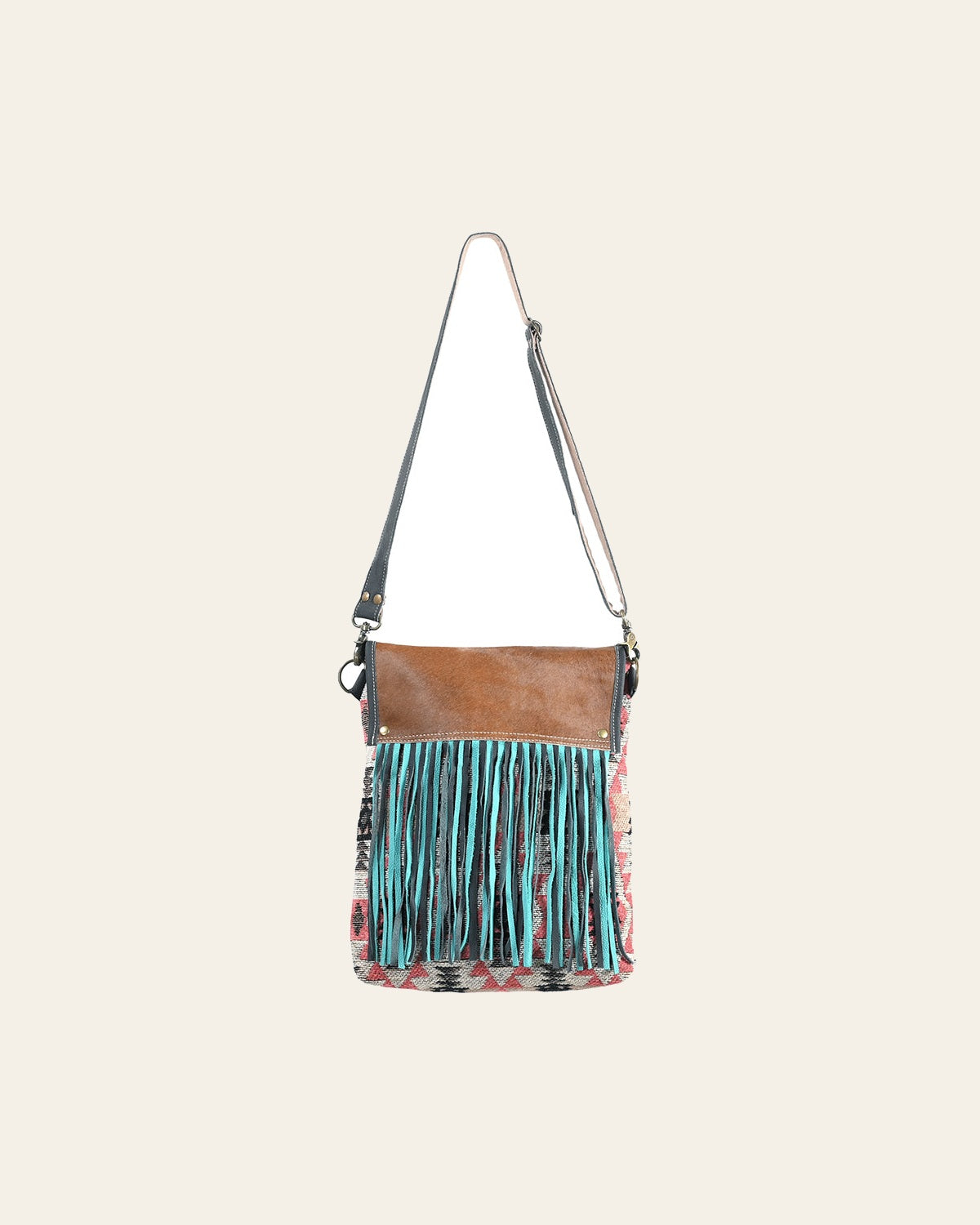 OHLAY OHV382 Cross Body Upcycled Wool Canvas Hair-On Genuine Leather women bag western handbag purse