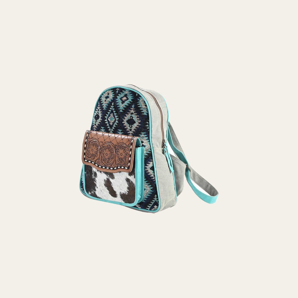 OHLAY OHV384 Backpack Hand Tooled Upcycled Wool Canvas Hair-On Genuine Leather women bag western handbag