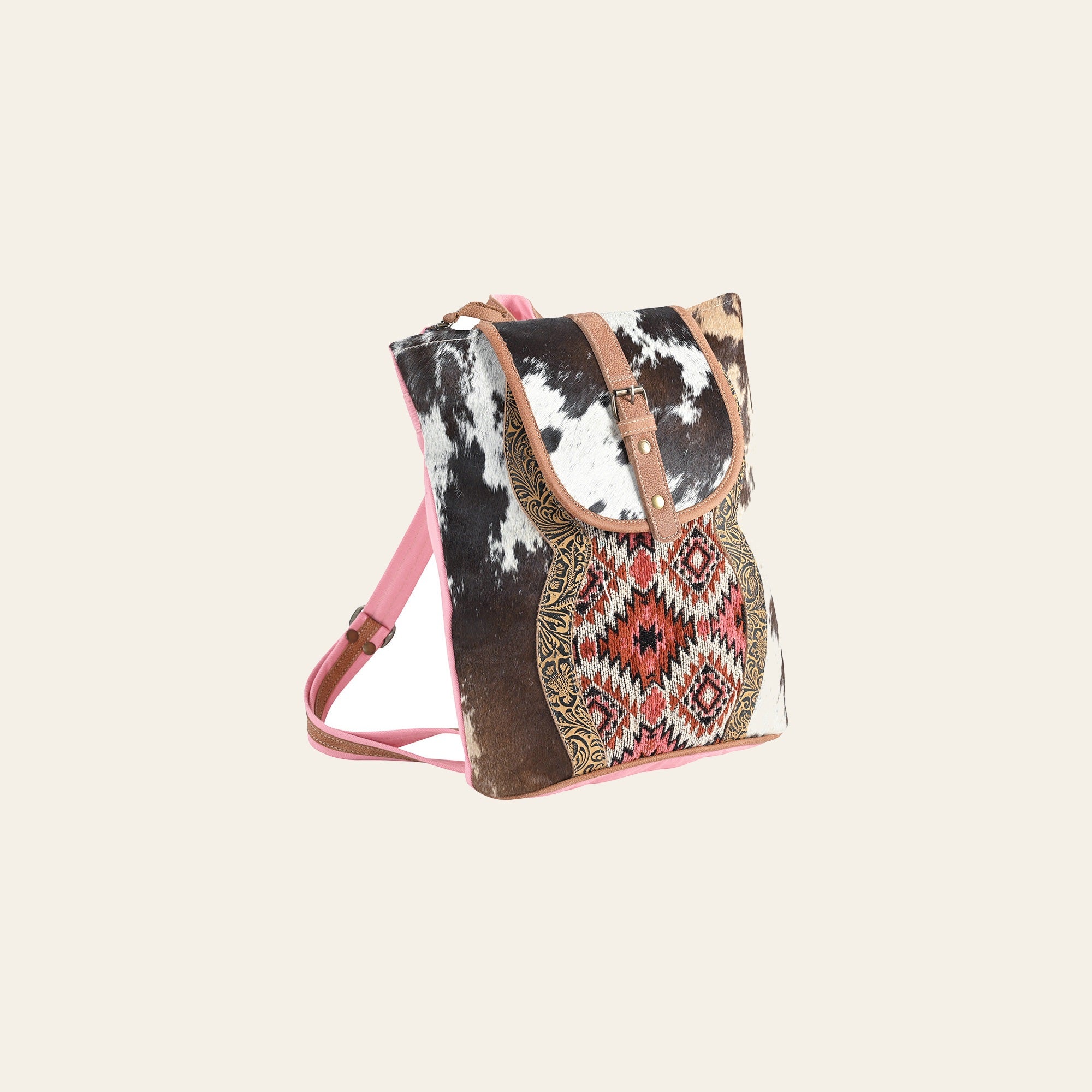 OHLAY OHV387 Backpack Embossed Upcycled Wool Canvas Hair-On Genuine Leather women bag western handbag purse