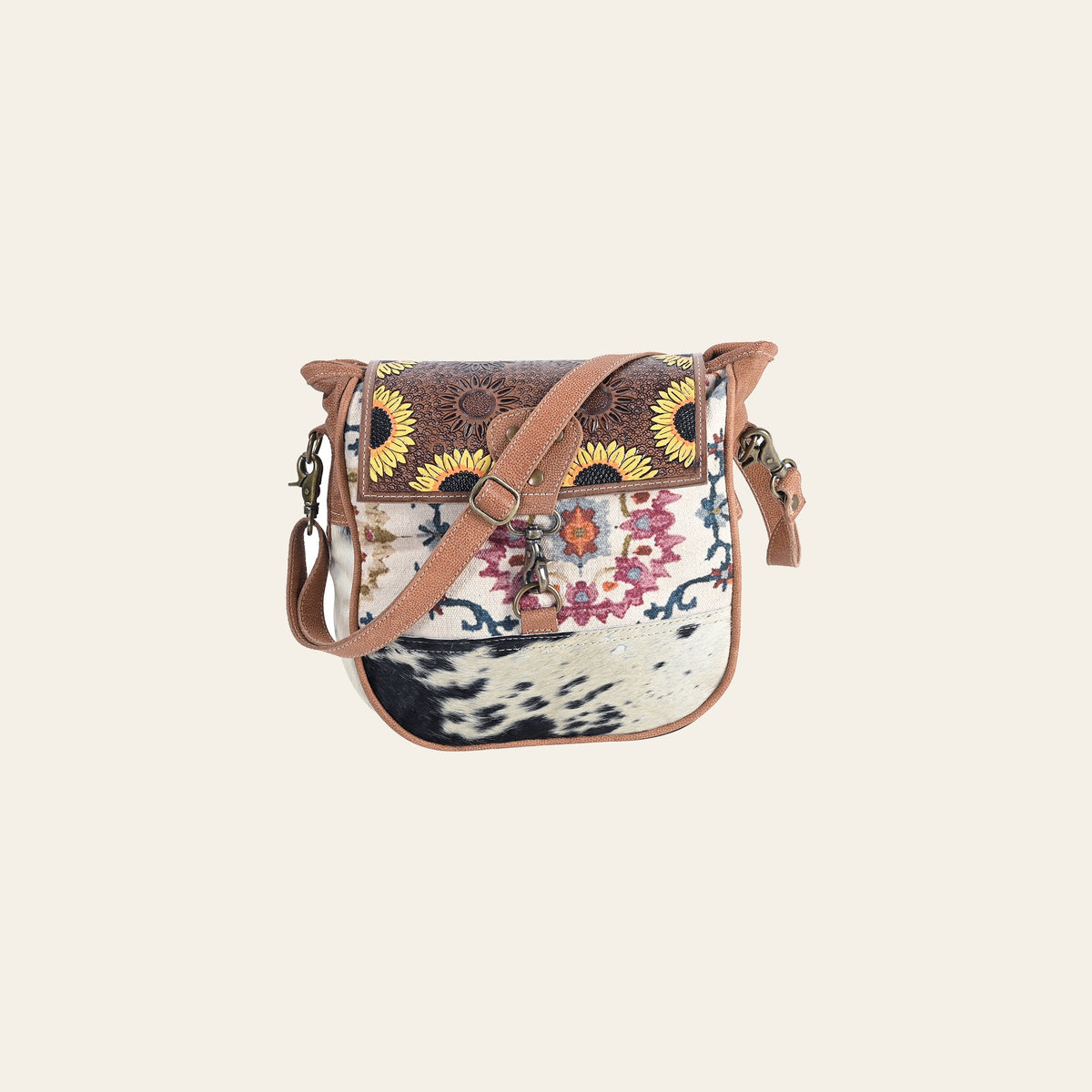 OHLAY OHV399 Cross Body Hand Tooled Upcycled Canvas Hair-On Genuine Leather women bag western handbag purse