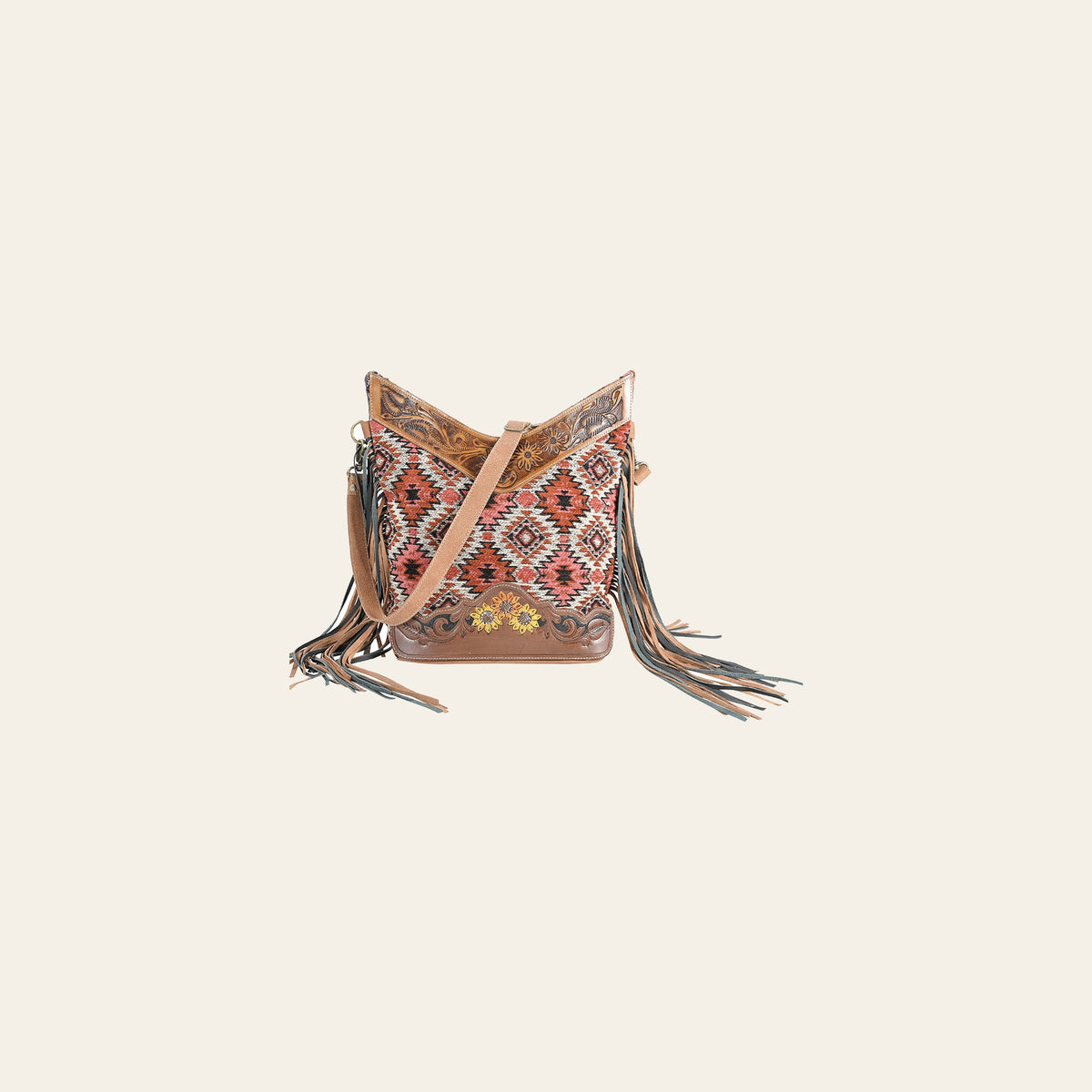 OHLAY OHV404 Cross Body Hand Tooled Upcycled Wool Canvas Genuine Leather women bag western handbag purse