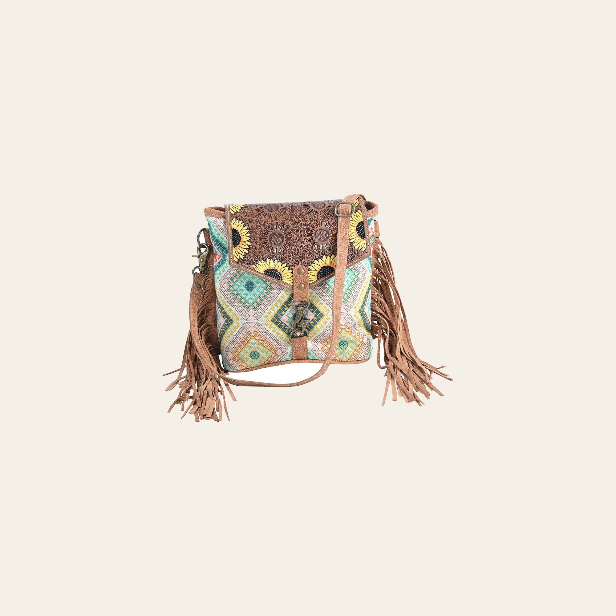 OHLAY OHV405 Cross Body Hand Tooled Upcycled Canvas Genuine Leather women bag western handbag purse