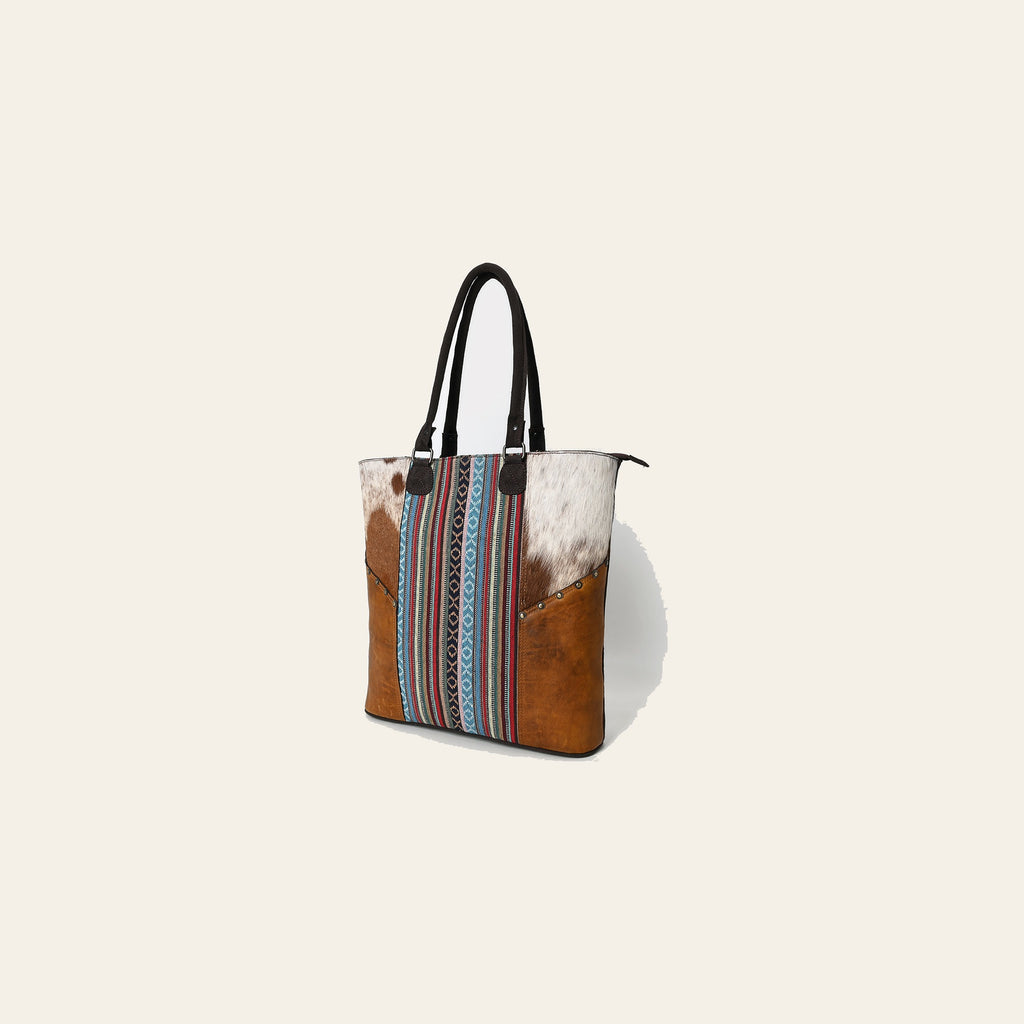 OHLAY Tote Hair On Upcycled Canvas Genuine Leather Women Bag Western Handbag Purse