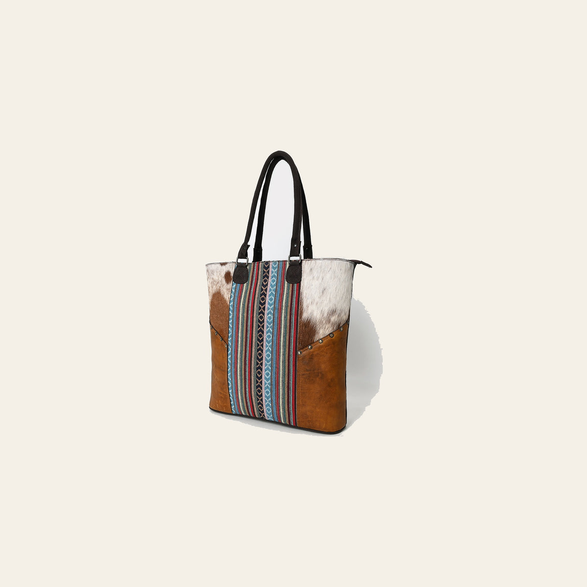 OHLAY Tote Hair On Upcycled Canvas Genuine Leather Women Bag Western Handbag Purse