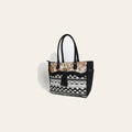 OHLAY Tote Hair On Upcycled Canvas Genuine Leather Women Bag Western Handbag Purse