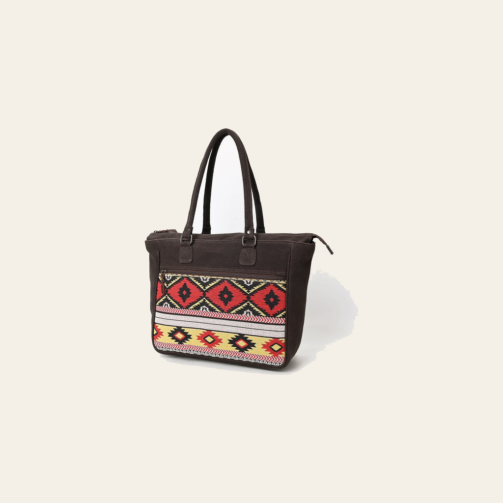 OHLAY Tote Upcycled Canvas Genuine Leather Women Bag Western Handbag Purse