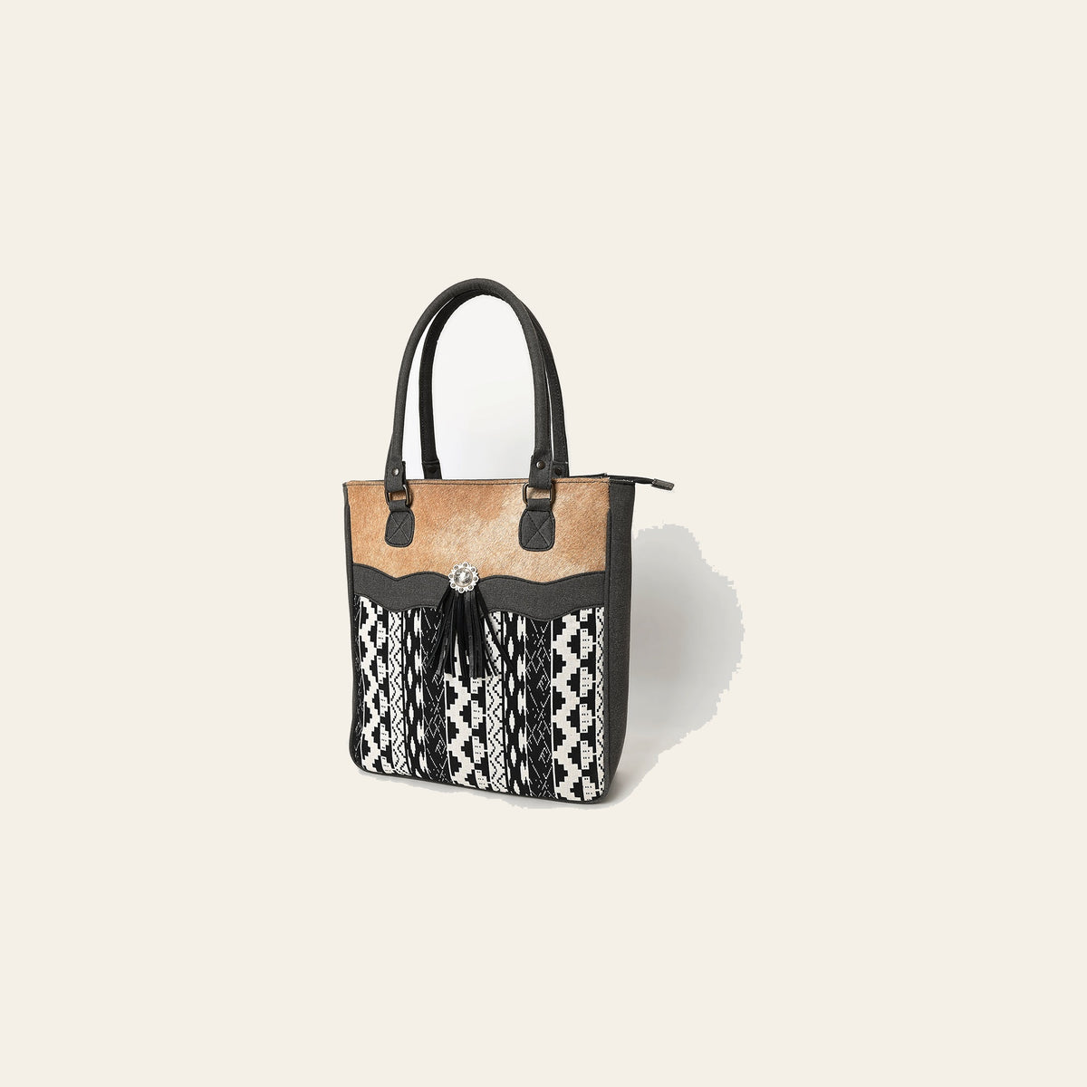 OHLAY Tote Upcycled Canvas Hair On Genuine Leather Women Bag Western Handbag Purse
