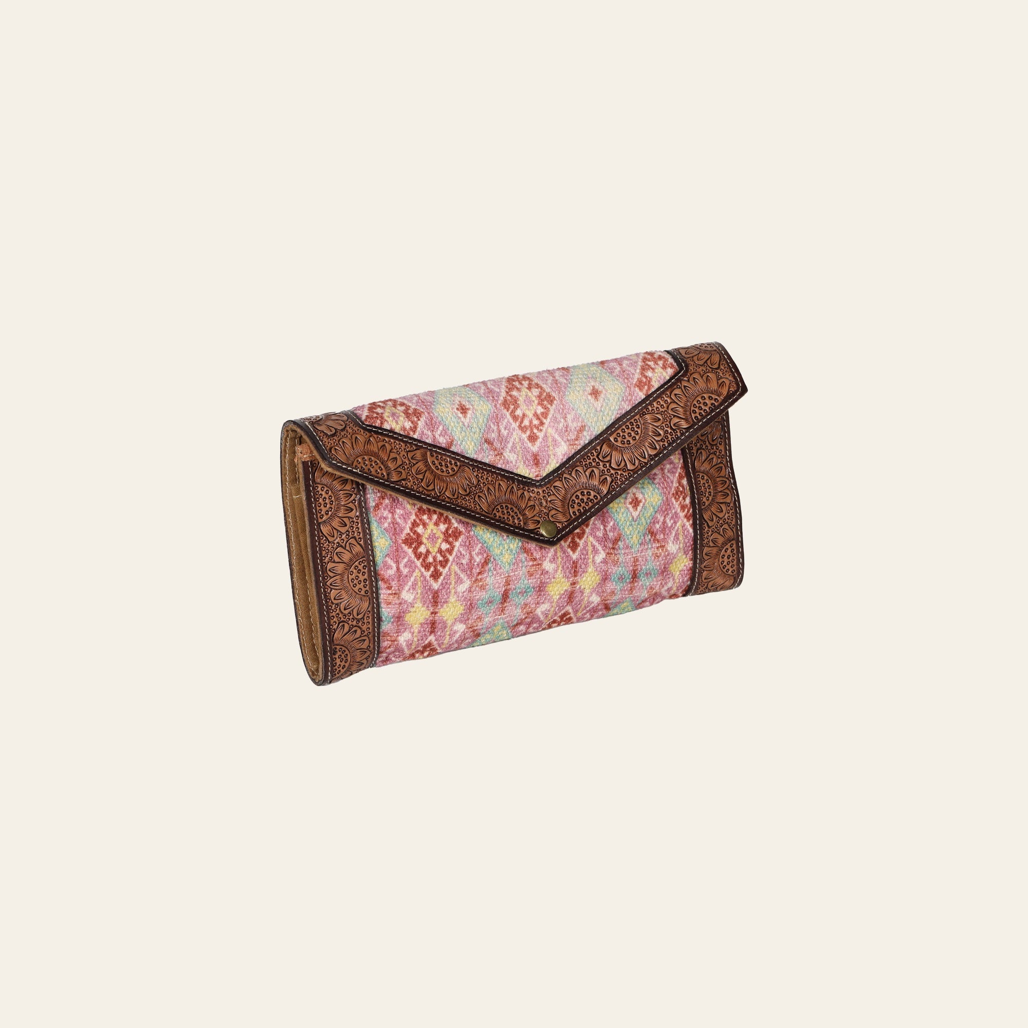 OHLAY Wallet Hand Tooled Upcycled Wool Genuine Leather Women Bag Western Handbag Purse Womens Handbags