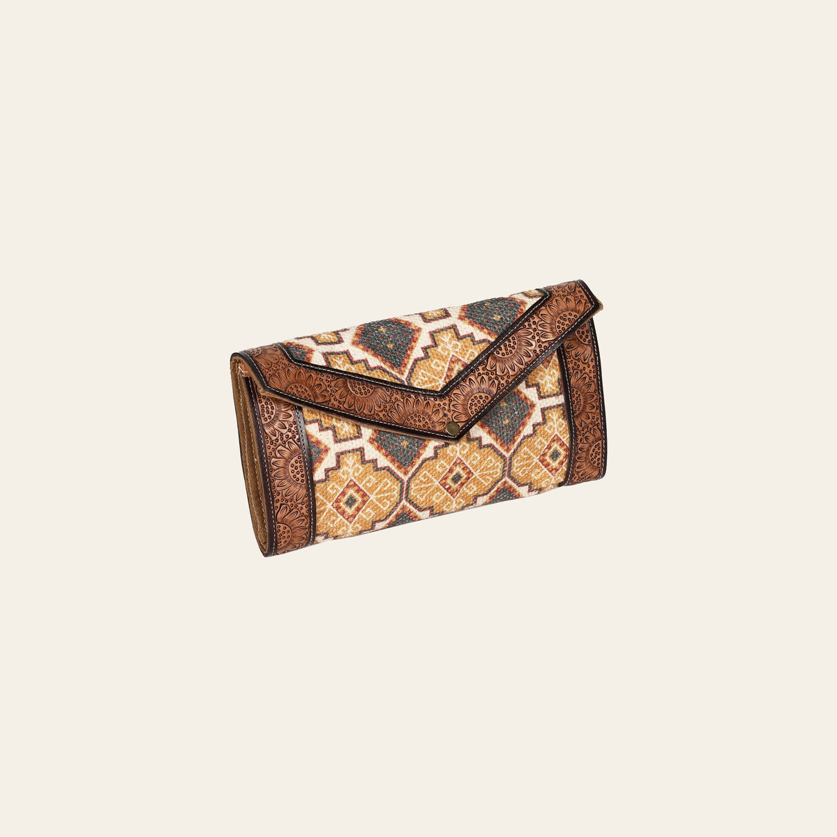 OHLAY Wallet Hand Tooled Upcycled Wool Genuine Leather Women Bag Western Handbag Purse Womens Handbags