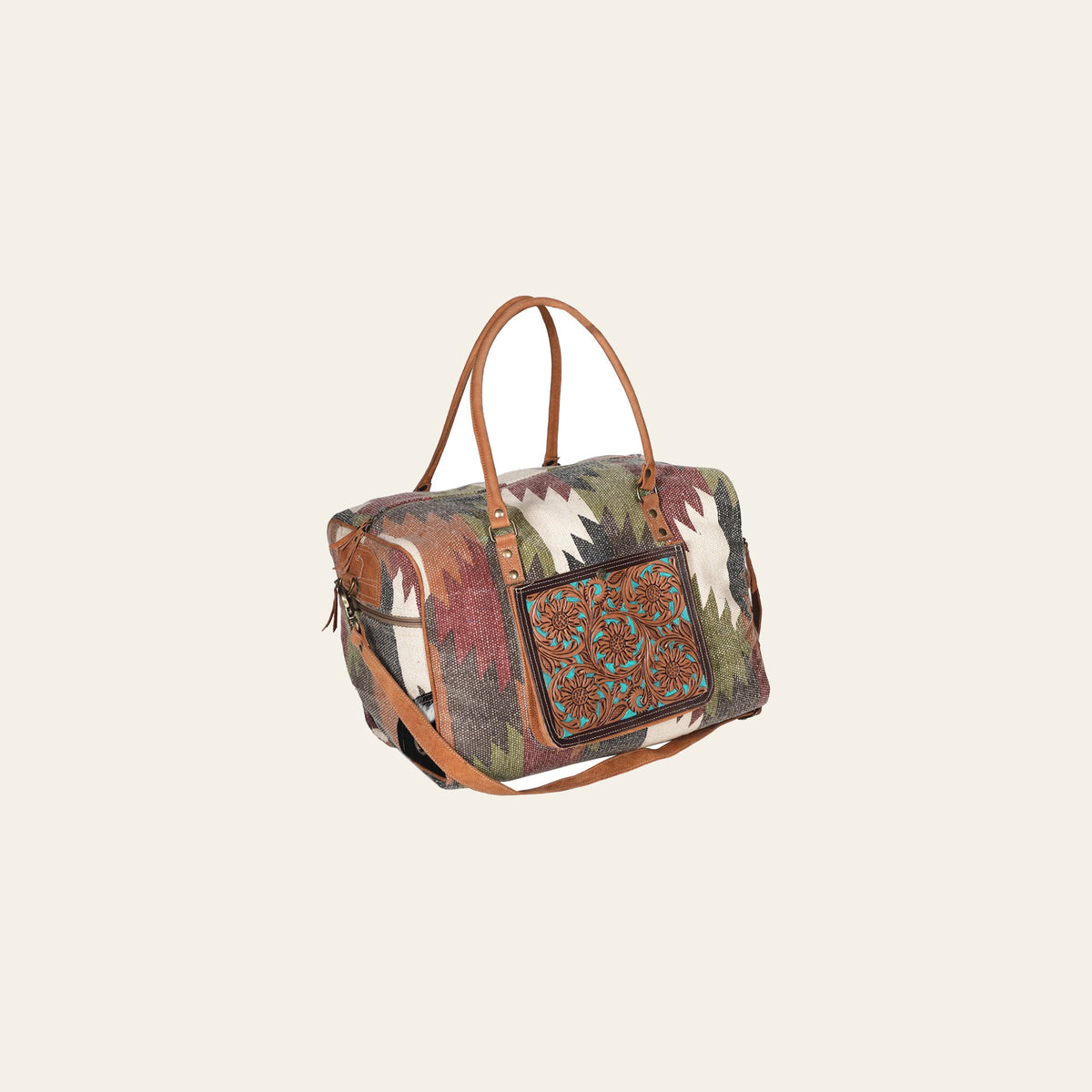 OHLAY Weekender Hand Tooled Upcycled Wool Genuine Leather Women Bag Western Handbag Purse | Womens Handbags Belt for Summer