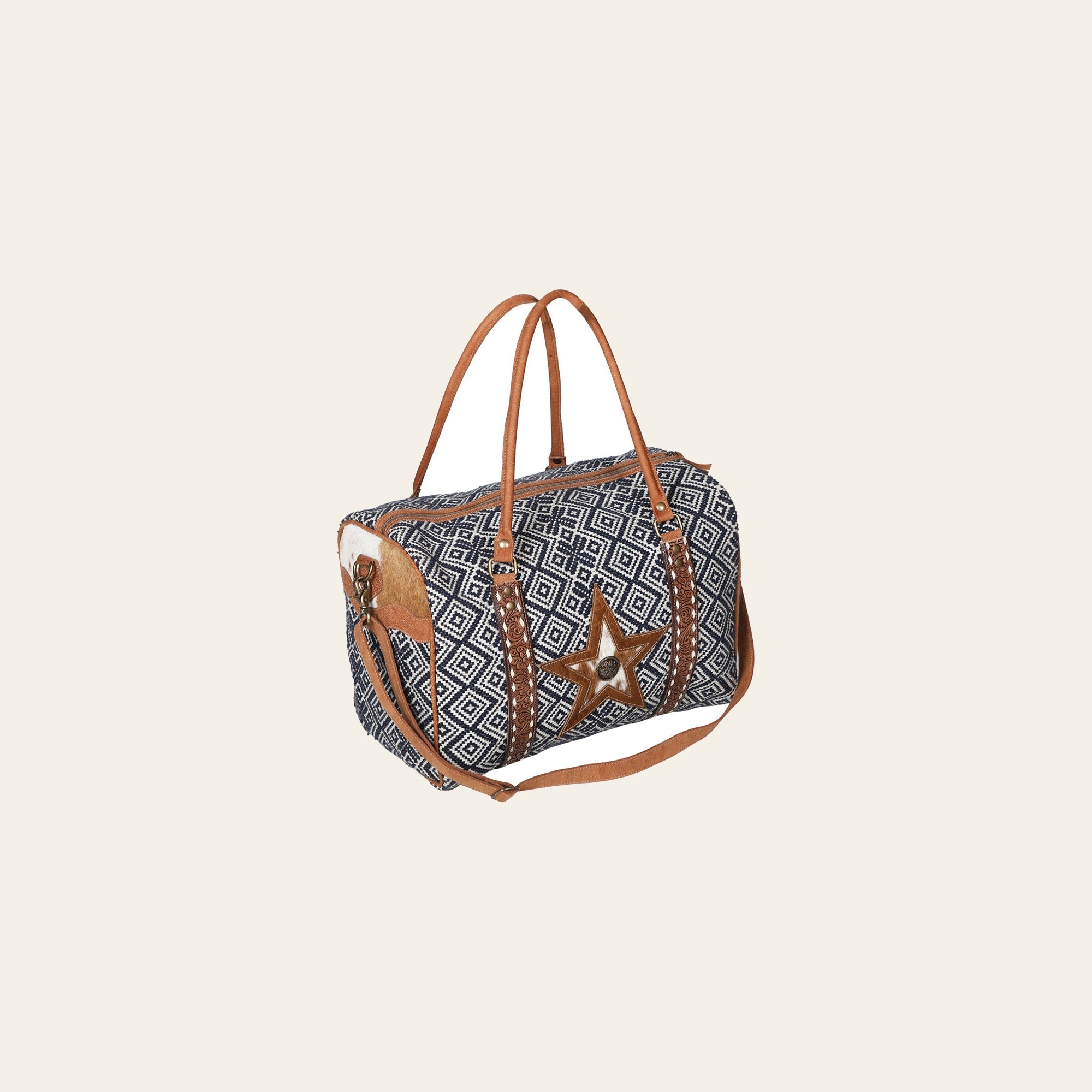 OHLAY Weekender Hand Tooled Upcycled Wool Hair-On Genuine Leather Women Bag Western Handbag | Womens Handbags Belt for Summer