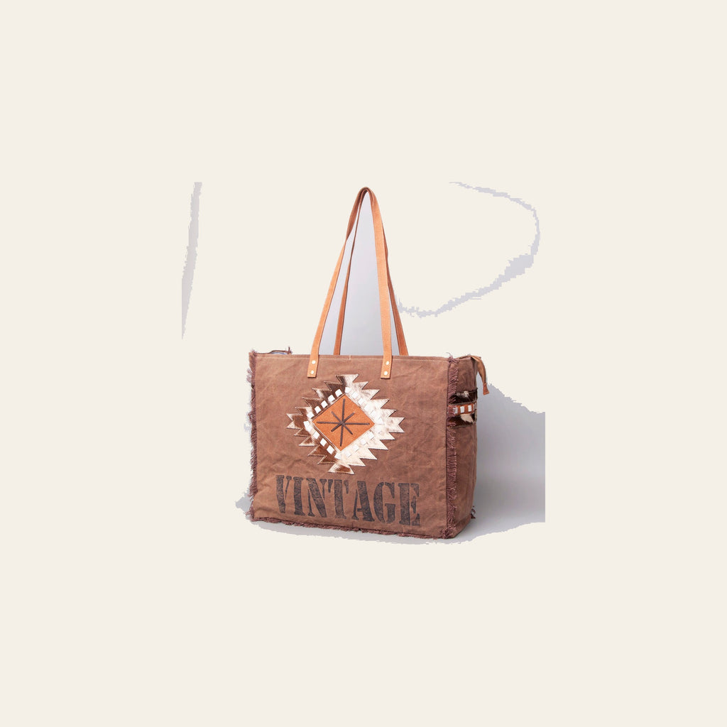 OHLAY Weekender Upcycled Canvas Hair-On Genuine Leather Women Bag Western Handbag Purse | Womens Handbags Belt for Summer