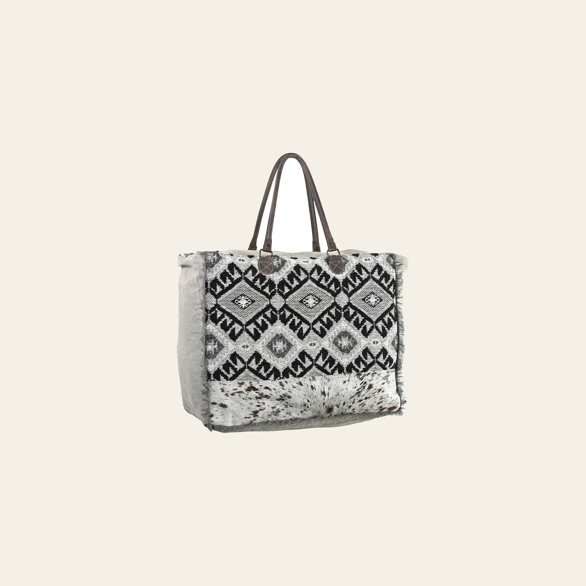 OHLAY Weekender Upcycled Wool Canvas Hair-On Genuine Leather Women Bag Western Handbag Purse Womens Handbags Belt for Summer