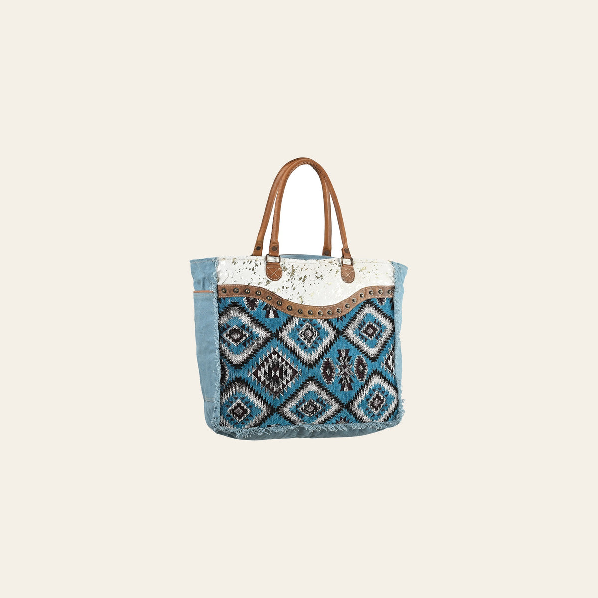 OHLAY Weekender Upcycled Wool Canvas Hair-On Genuine Leather Women Bag Western Handbag Purse Womens Handbags Belt for Summer