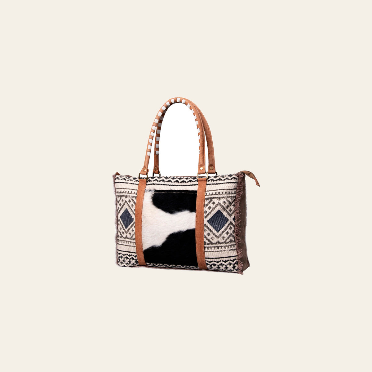 OHLAY Weekender Upcycled Wool Canvas Hair-On Genuine Leather Women Bag Western Handbag Purse Womens Handbags Belt for Summer