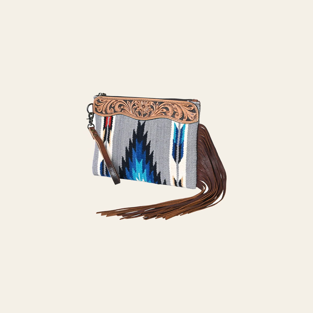OHLAY WRISTLET Hand Tooled Upcycled Wool Genuine Leather women bag western handbag purse