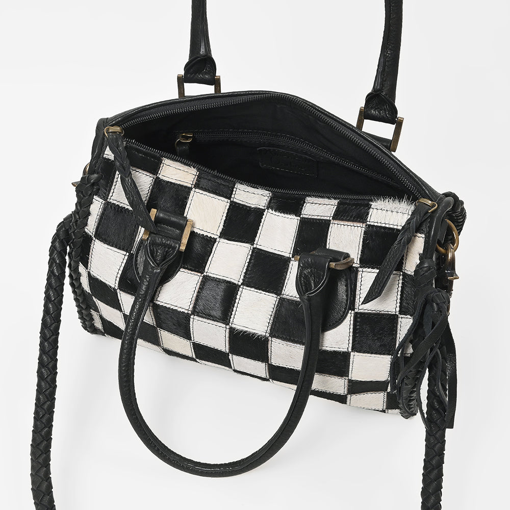 American Darling Black & White Hair-On Hide Satchel Bag